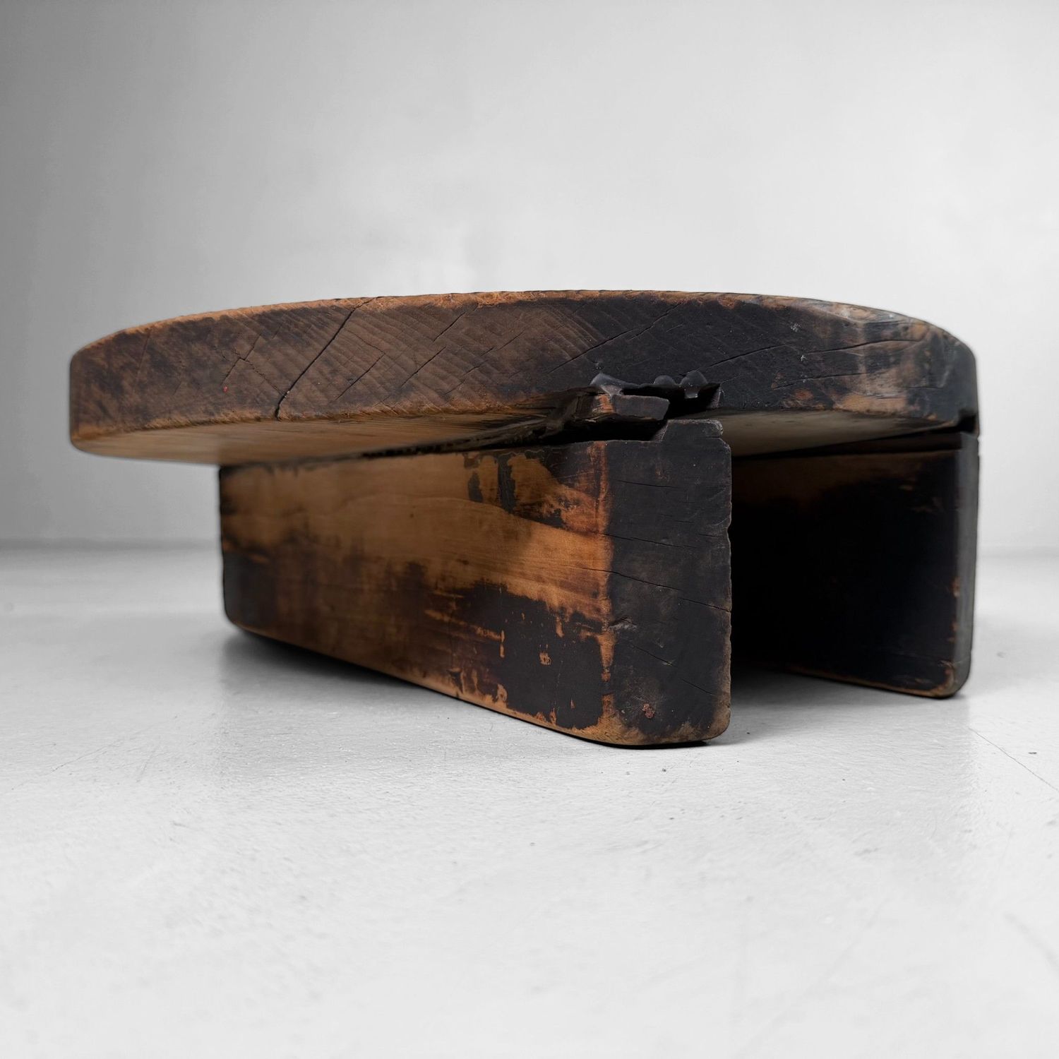 Japanese Wooden Oke Lid, Wabi-sabi Display Stand, 1920s