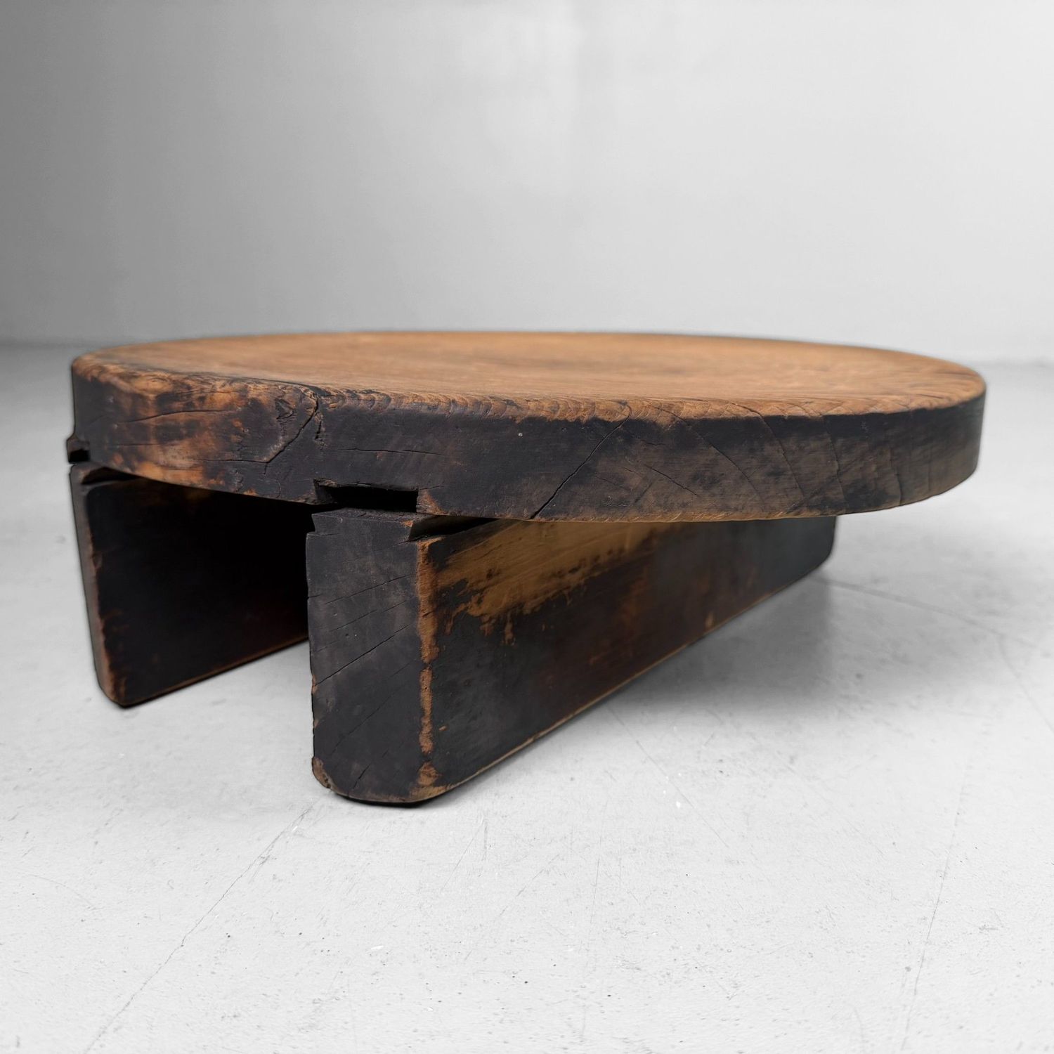 Japanese Wooden Oke Lid, Wabi-sabi Display Stand, 1920s