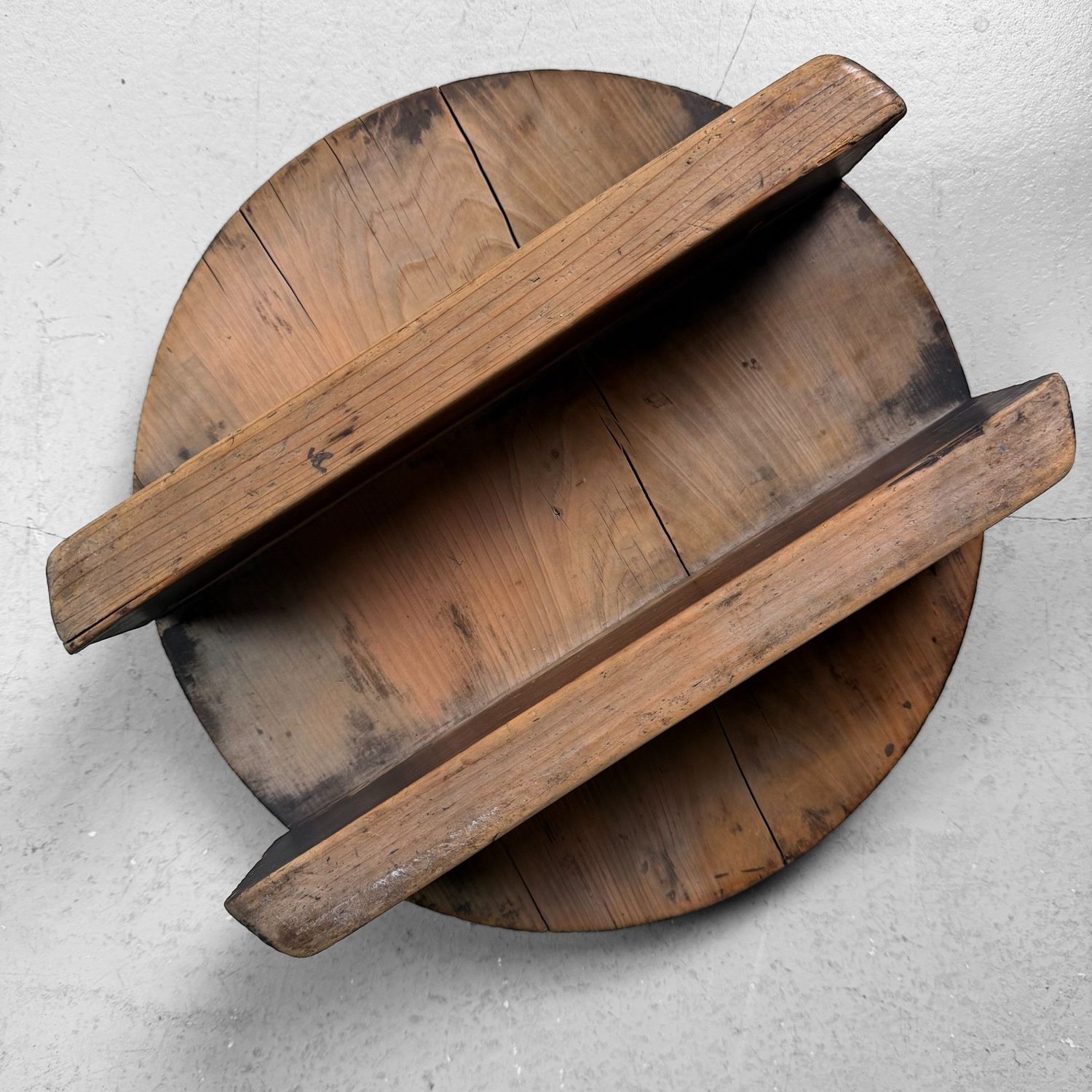 Japanese Wooden Oke Lid, Wabi-sabi Display Stand, 1920s