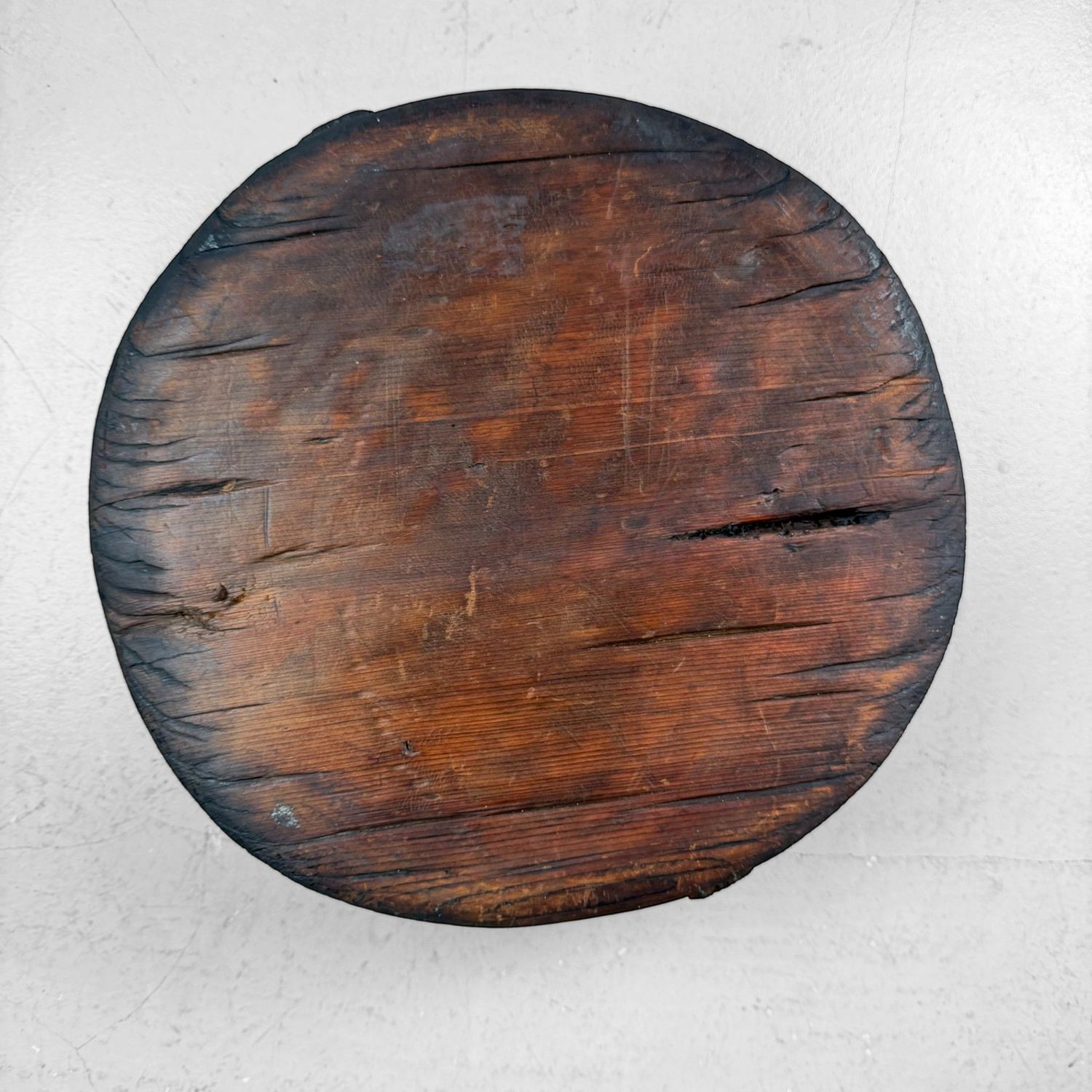 Japanese Wooden Oke Lid, Wabi-sabi Display Stand, 1910s