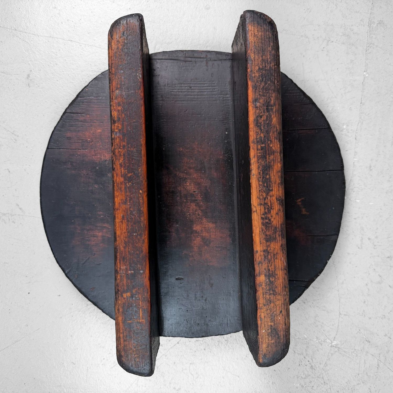 Japanese Wooden Oke Lid, Wabi-sabi Display Stand, 1910s