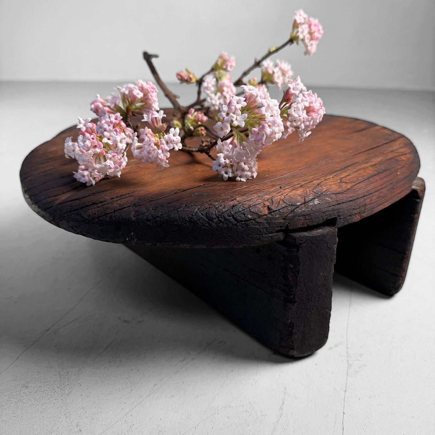 Japanese Wooden Oke Lid, Wabi-sabi Display Stand, 1910s