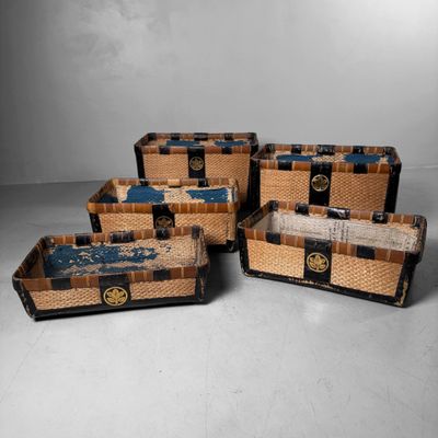 Japanese Set of Woven Kōri Storage Baskets, Tachibana Mon, 1900s