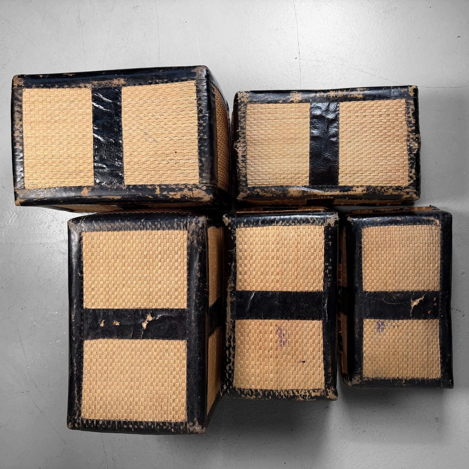Japanse Set Gevlochten Kōri Opbergmanden, Tachibanamon, 1900s
