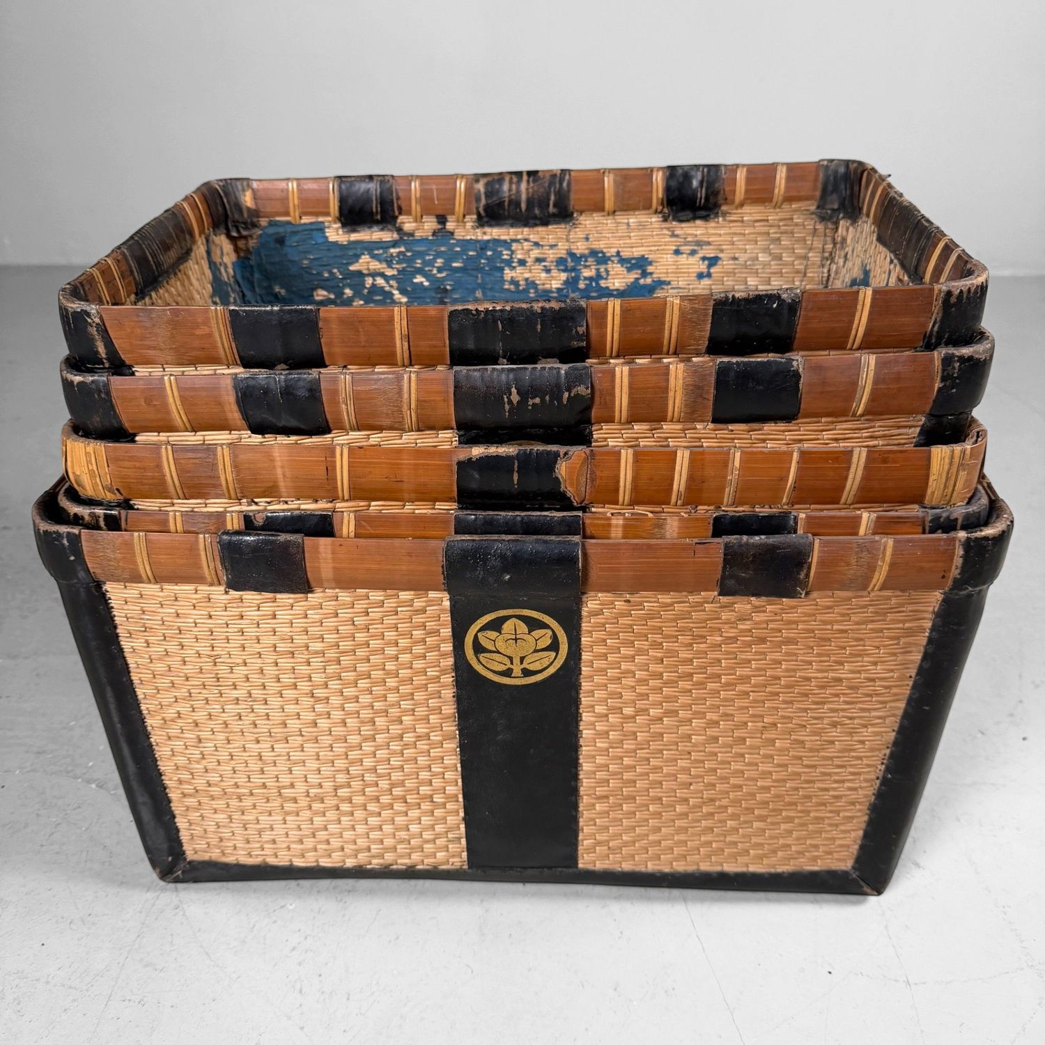 Japanse Set Gevlochten Kōri Opbergmanden, Tachibanamon, 1900s