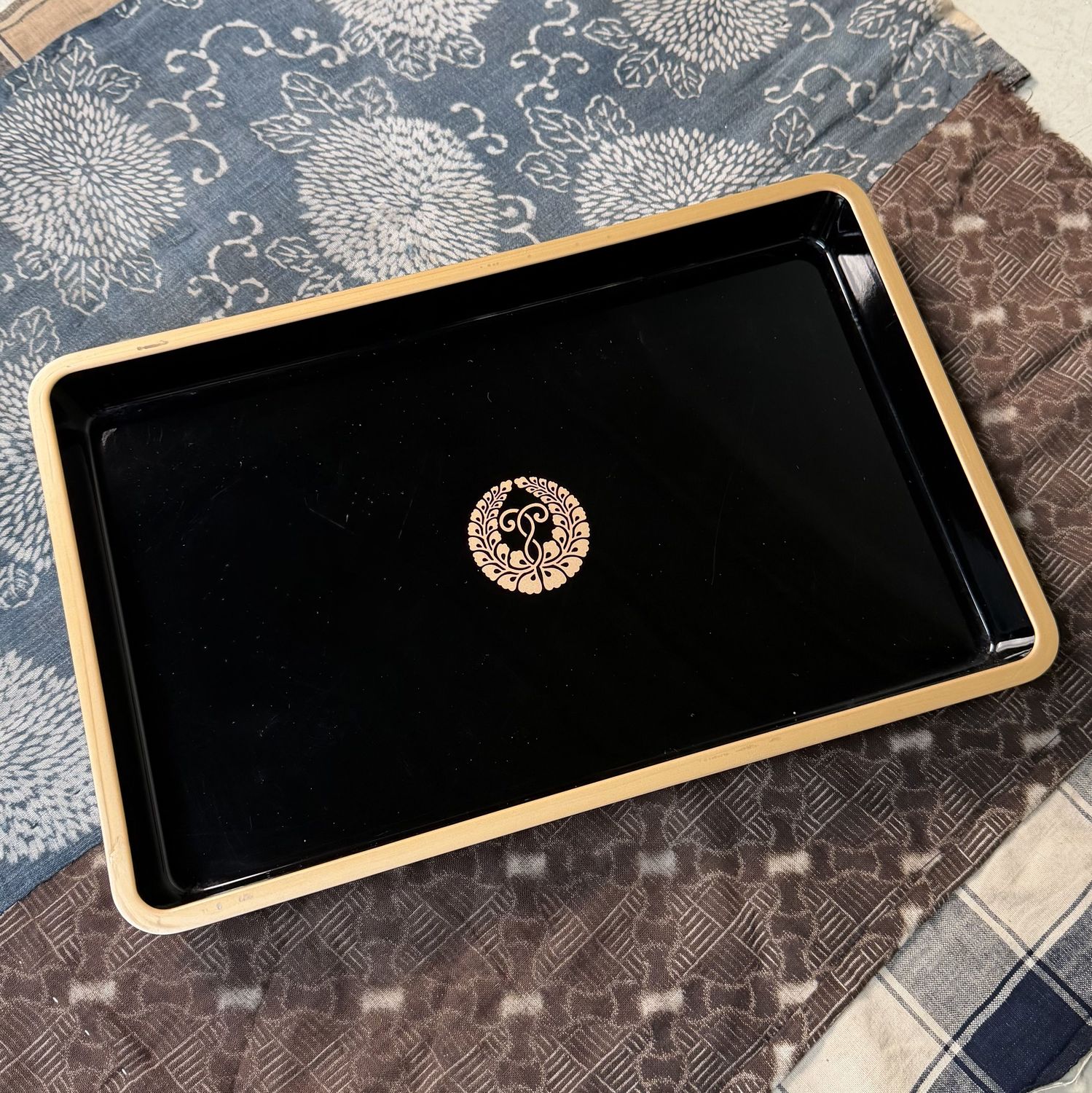 Japanese Lacquer Tray, Obon with Fuji-mon, 1970s