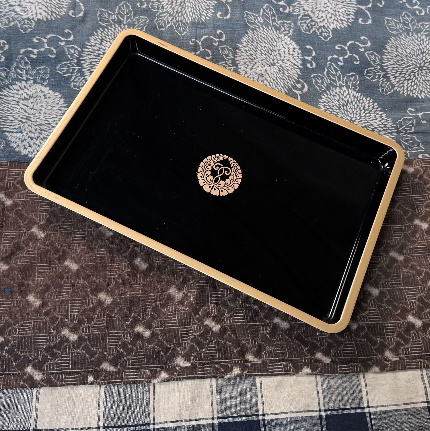 Japanese Lacquer Tray, Obon with Fuji-mon, 1970s