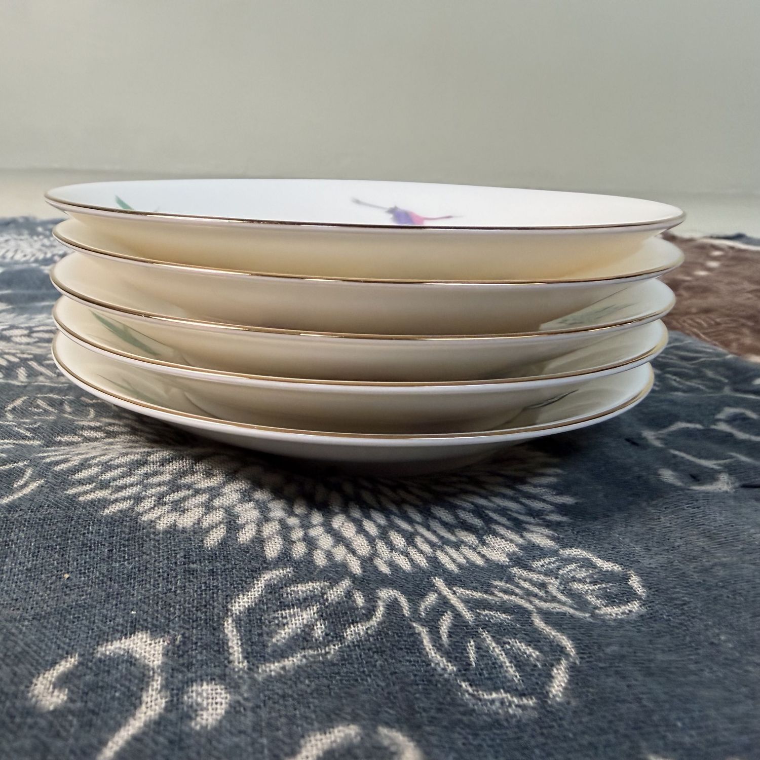 Japanse Set Bordjes 'Kraanvogel' Mino-porselei, Kuyama Kiln, 1960s