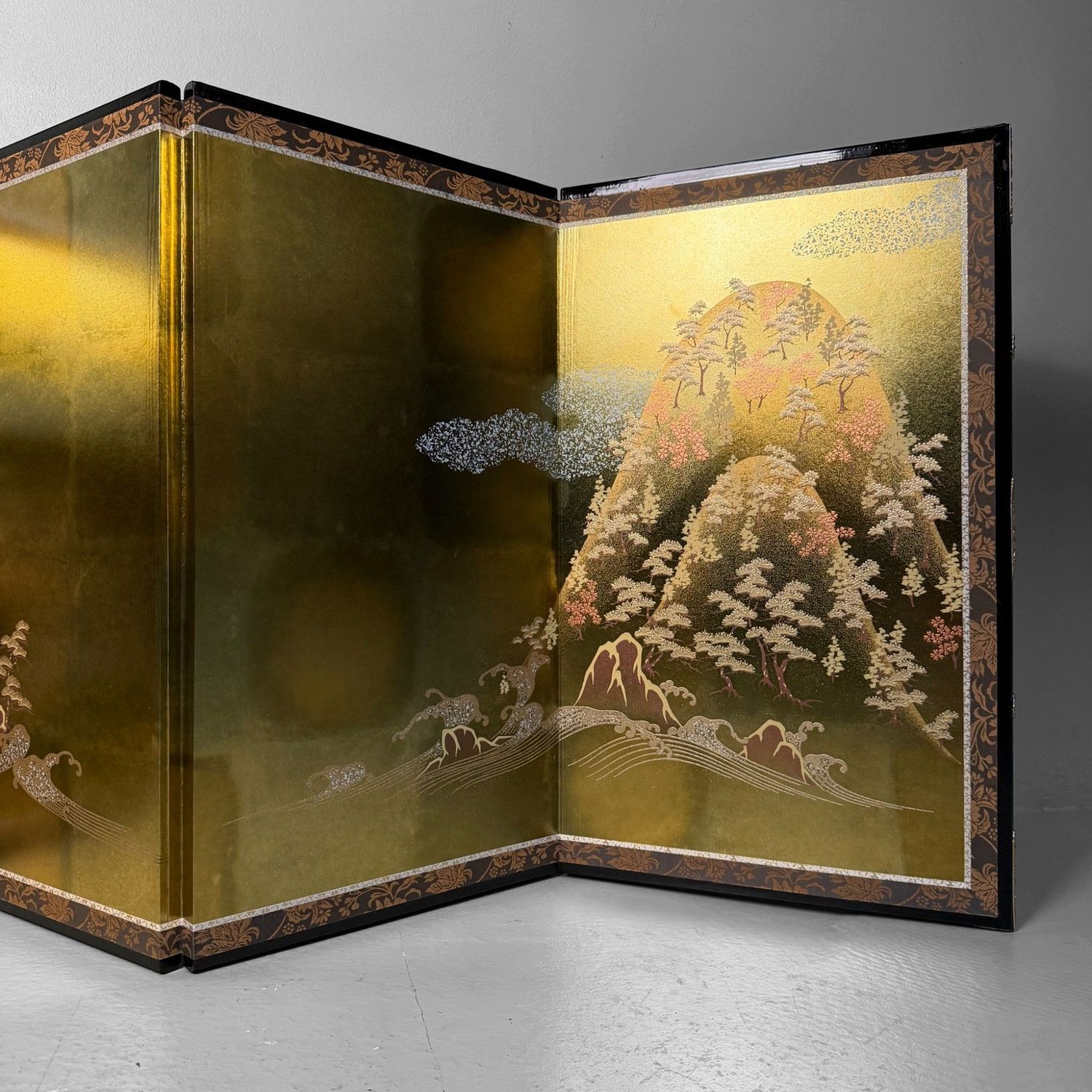 Japanese Byōbu Folding Screen, Gold Leaf Landscape, 1970s