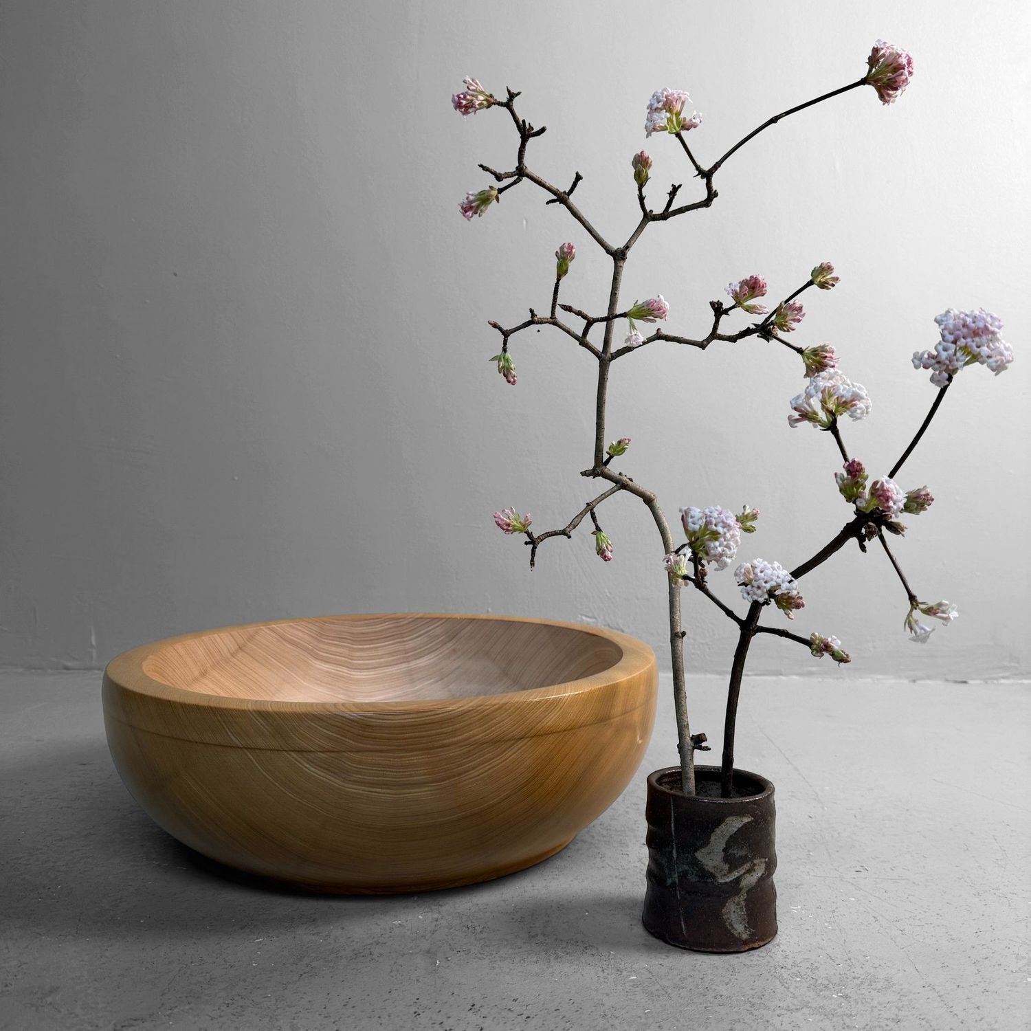 ​Japanse Houten Deegkom, Kibachi, Grote Serveerschaal, 1980s