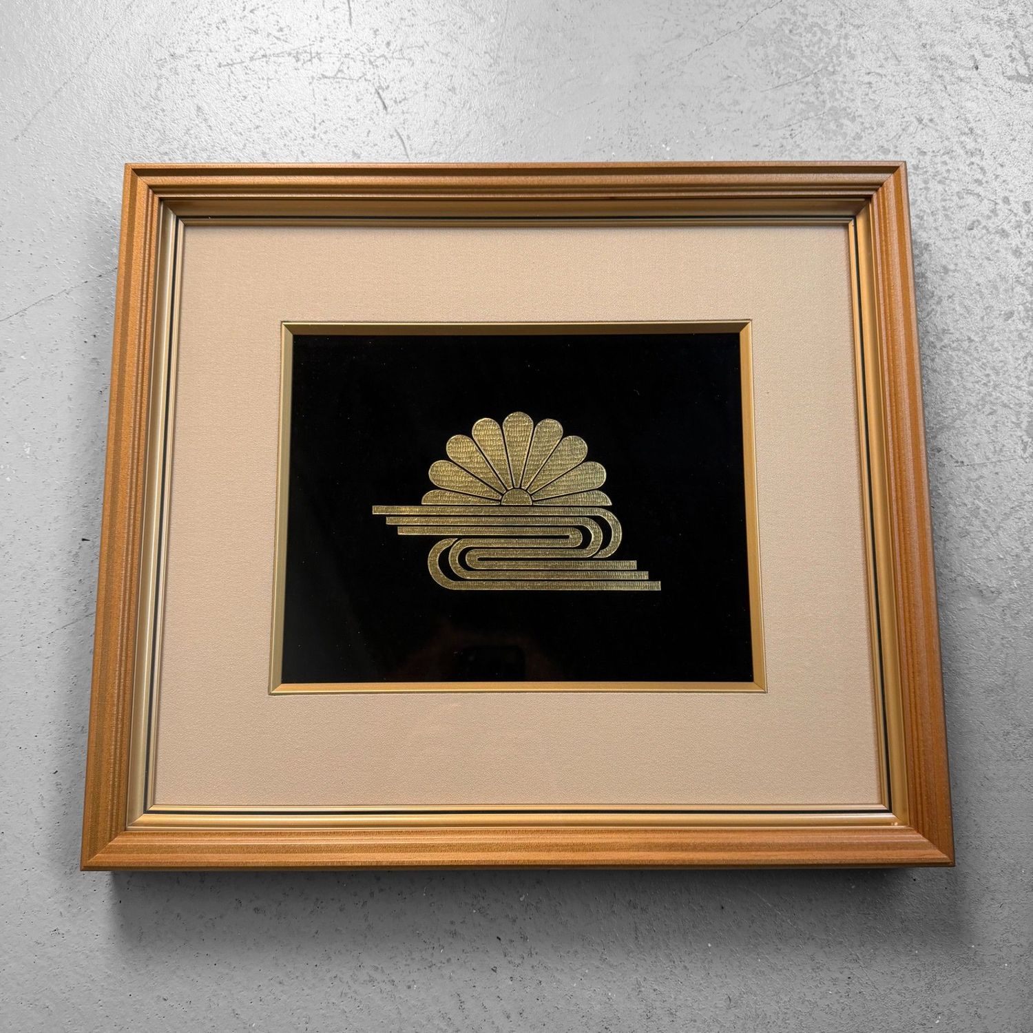 Wajima-nuri Lacquer Wall Piece, Kikusui Kamon in Gold Leaf, 1970s