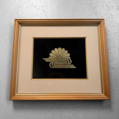 Wajima-nuri Lacquer Wall Piece, Kikusui Kamon in Gold Leaf, 1970s