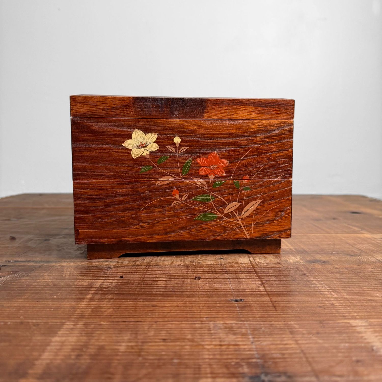Japanese Vintage Jubako Stacking Box with Floral Decoration, 1970s