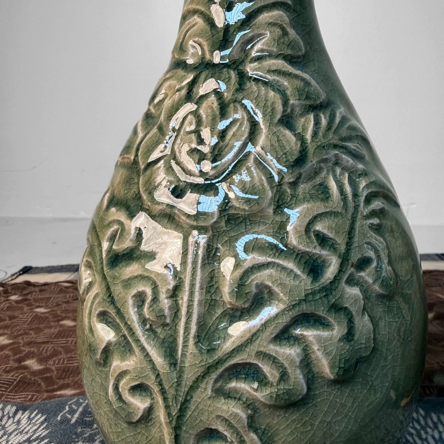 Set Celadon Ikebana Vazen, Bloemreliëf door Noma Gazan, Japan, 1970s