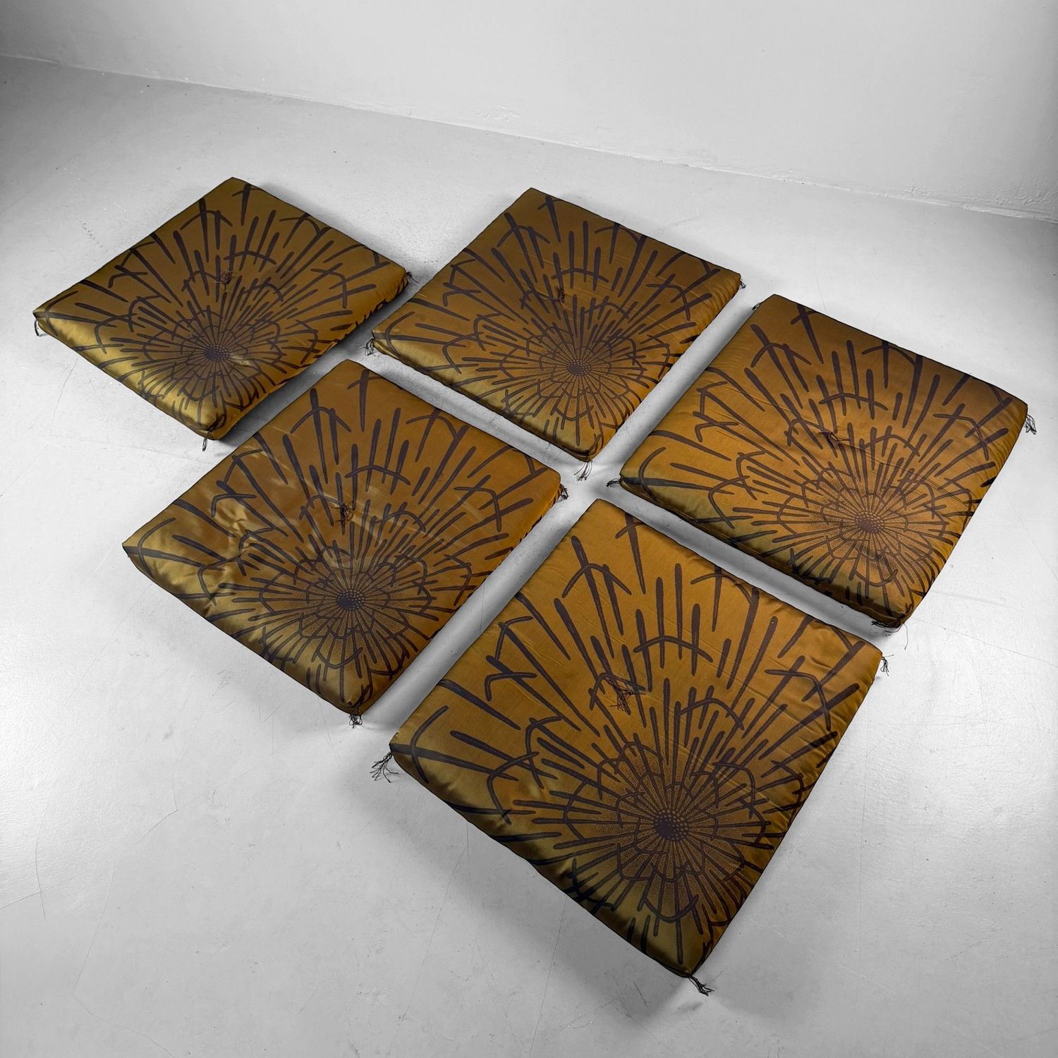 Set of Vintage Zabuton Floor Cushions with Floral Motif, 1960s