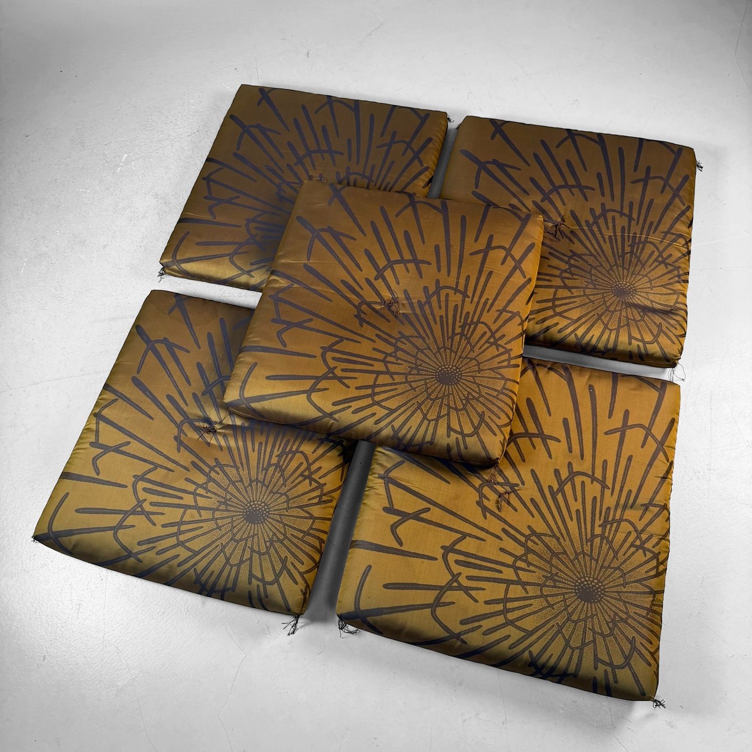 Set of Vintage Zabuton Floor Cushions with Floral Motif, 1960s