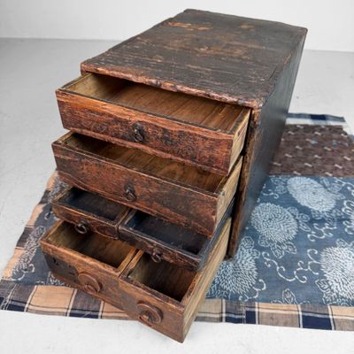 Small Japanese Fude Tansu, Calligraphy Drawer Chest, 1900s