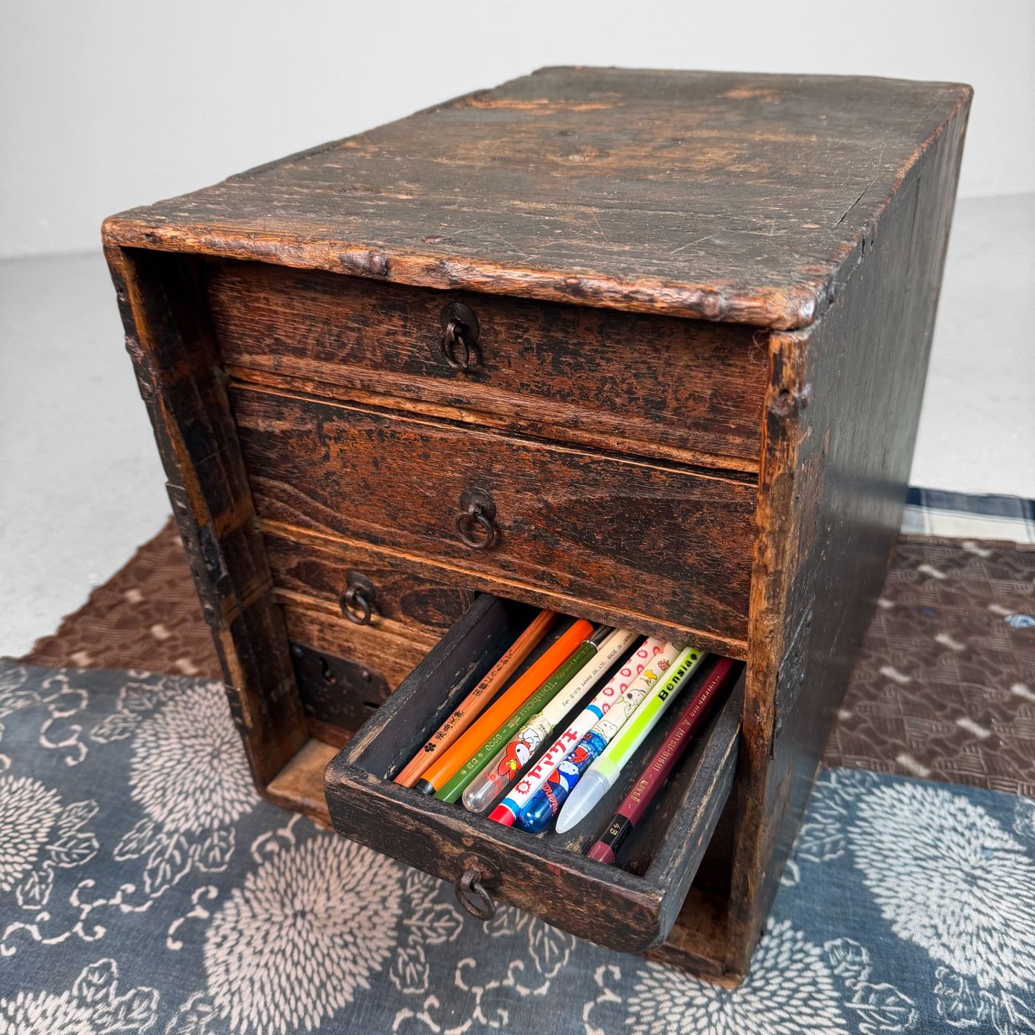 Small Japanese Fude Tansu, Calligraphy Drawer Chest, 1900s