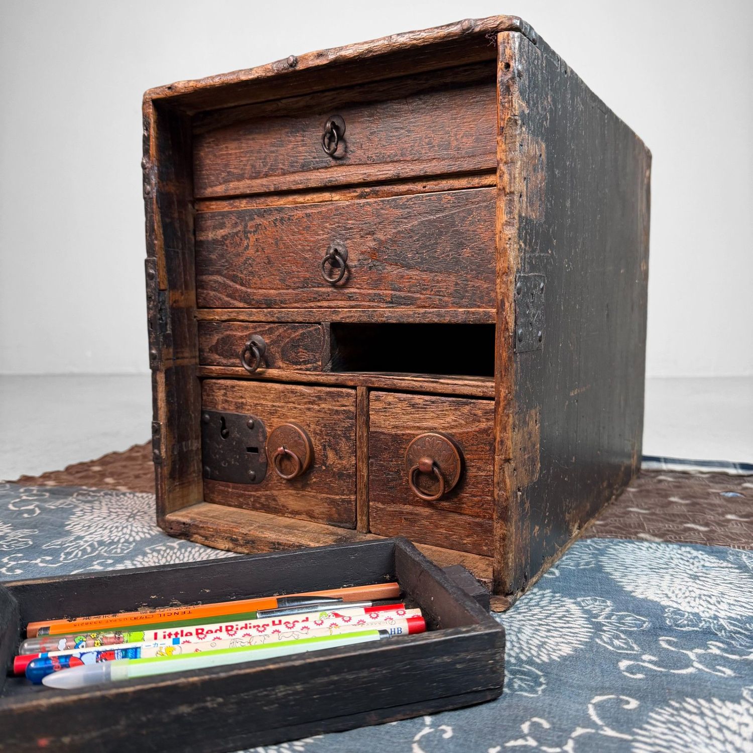 Small Japanese Fude Tansu, Calligraphy Drawer Chest, 1900s