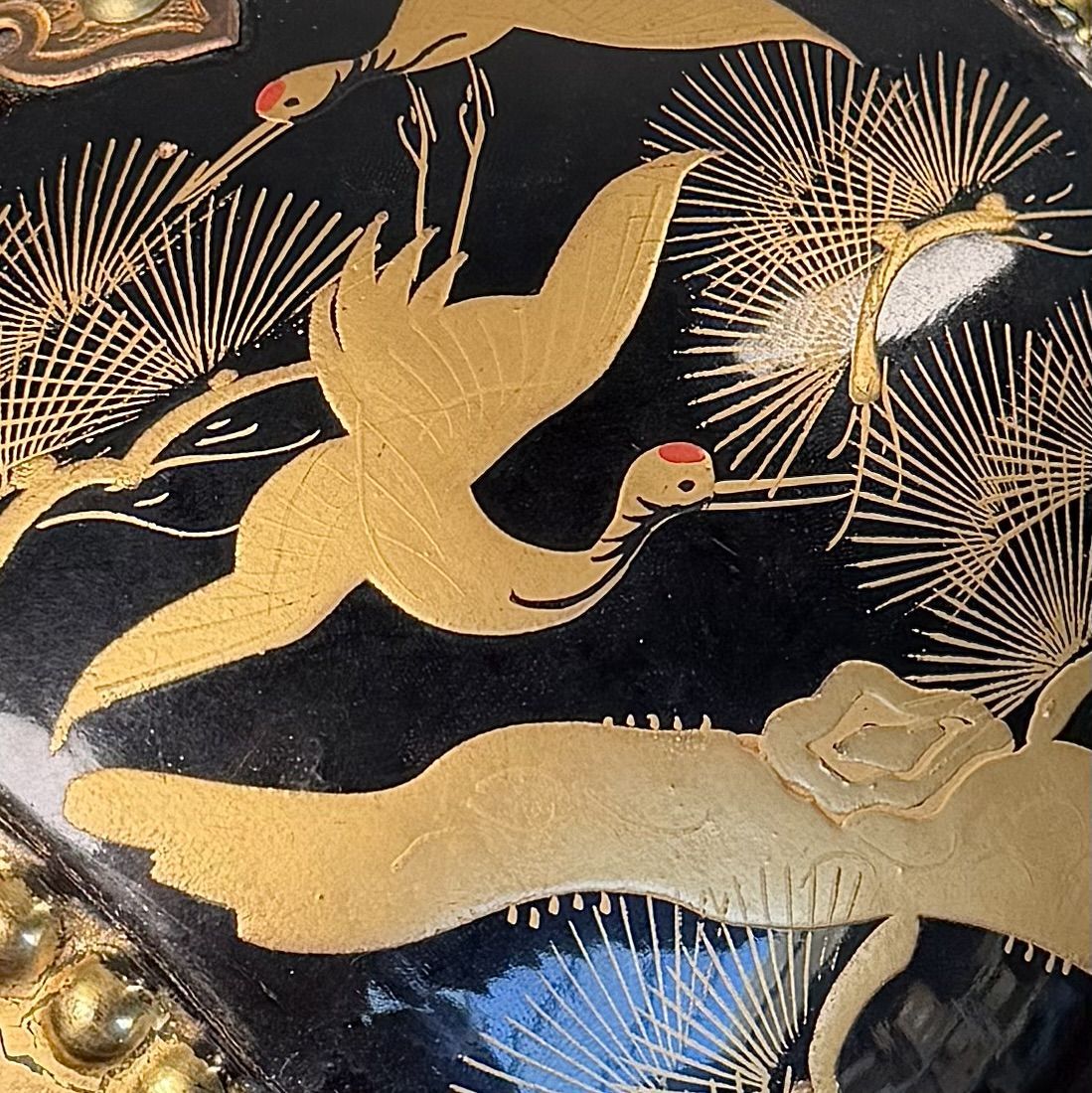 Japanese Decorative Taiko Drum with Gold Crane Motif, 1960s