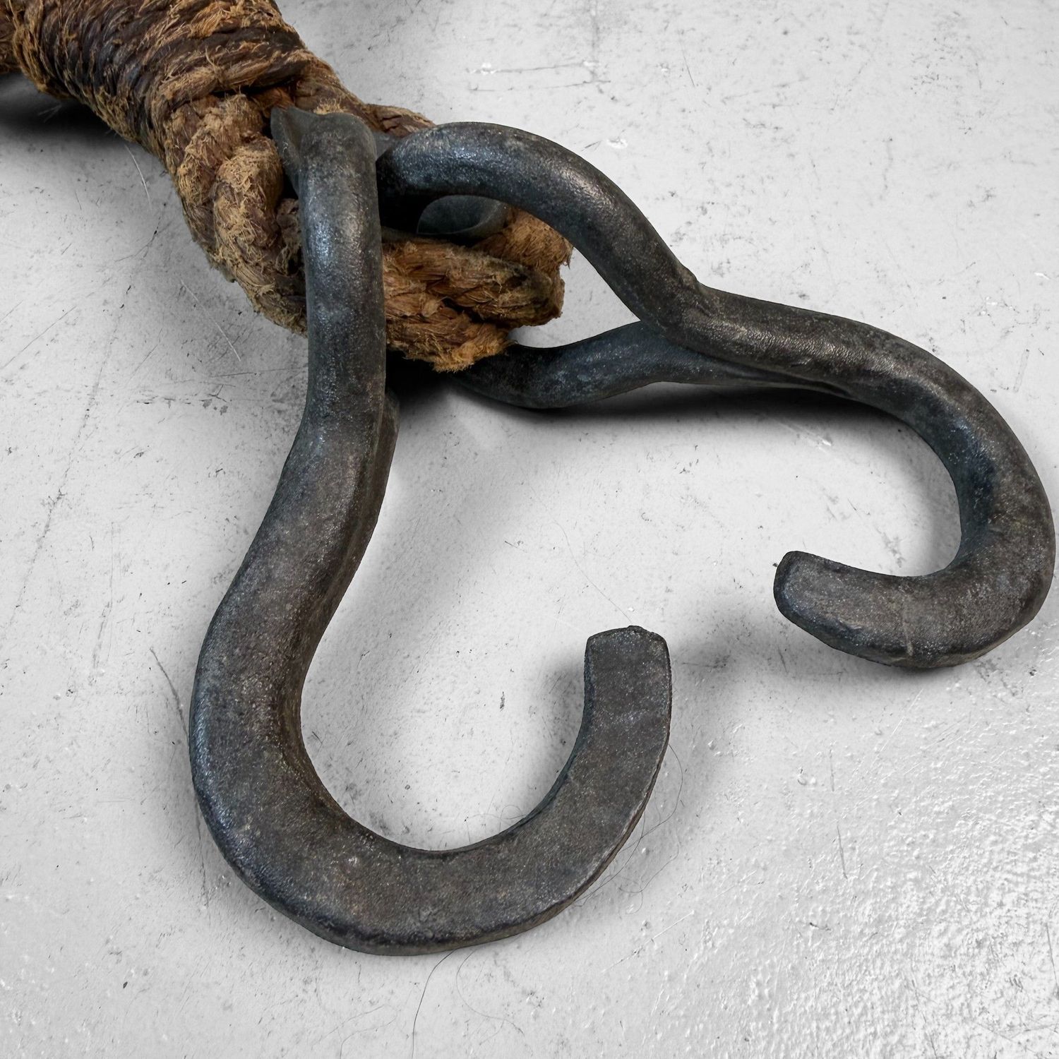 Japanese Wooden Double Pulley with Forged Hooks, 1900s
