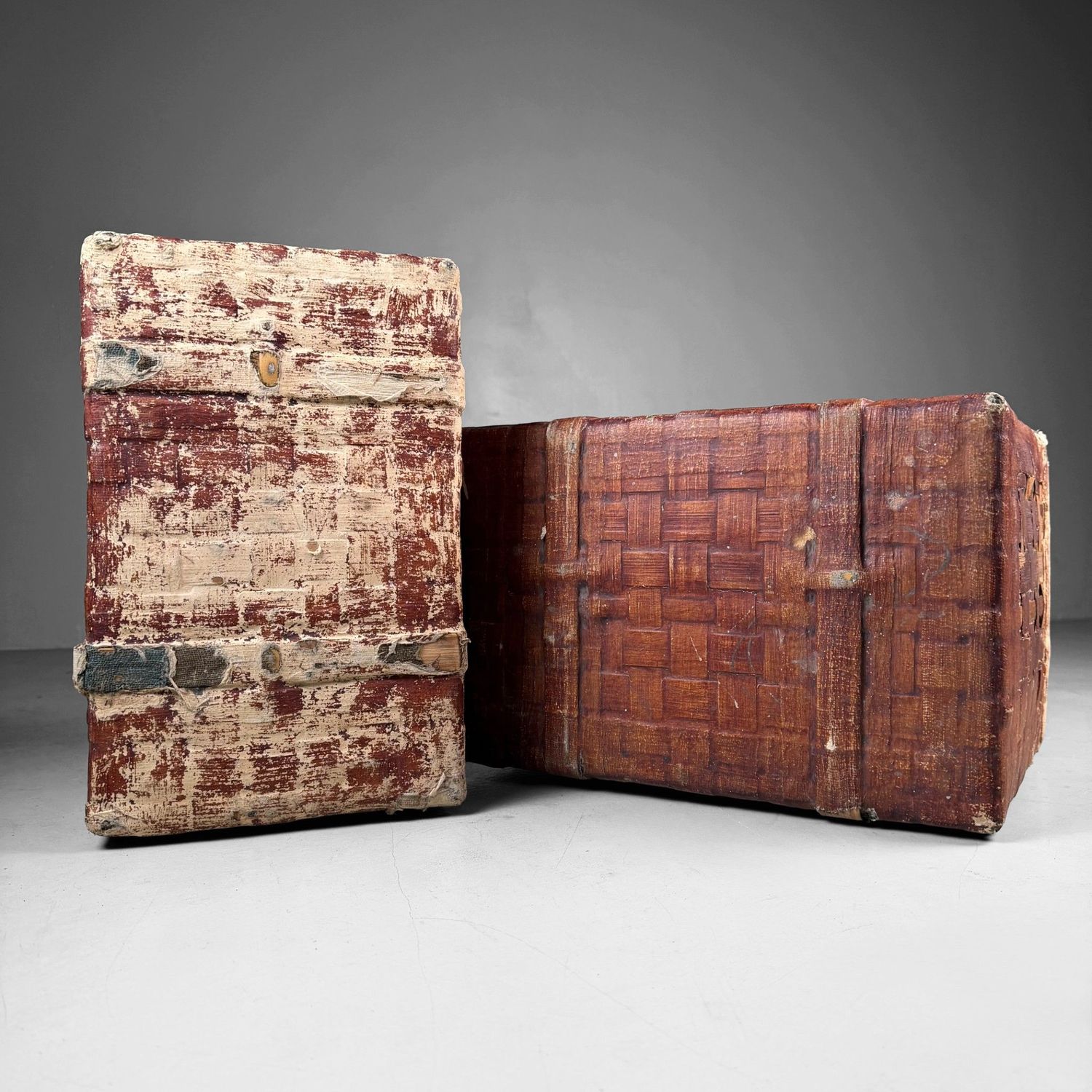 Set Japanse Bamboemanden afgewerkt met Papier, 1930s Set Japanse Bamboemanden afgewerkt met Papier, 1930s