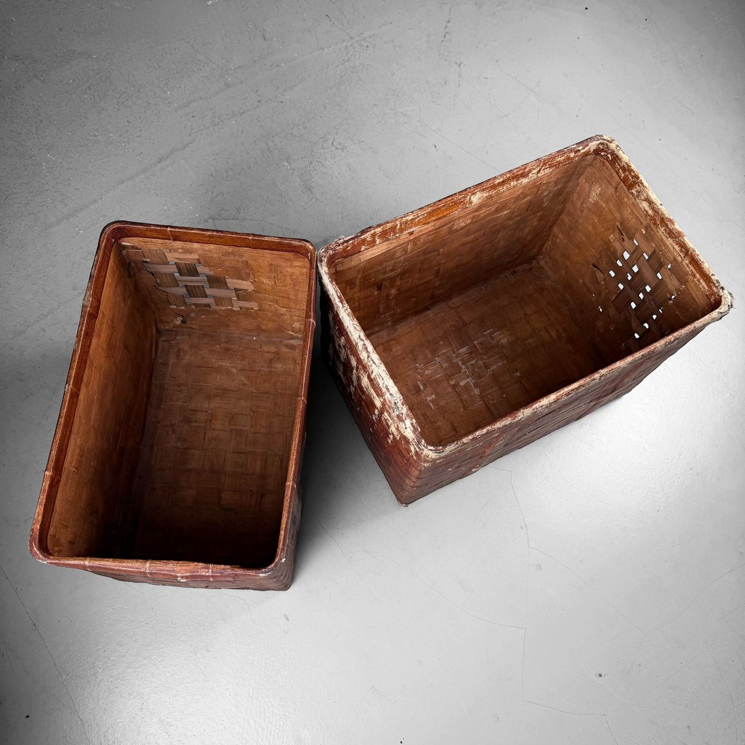 Set Japanse Bamboemanden afgewerkt met Papier, 1930s Set Japanse Bamboemanden afgewerkt met Papier, 1930s