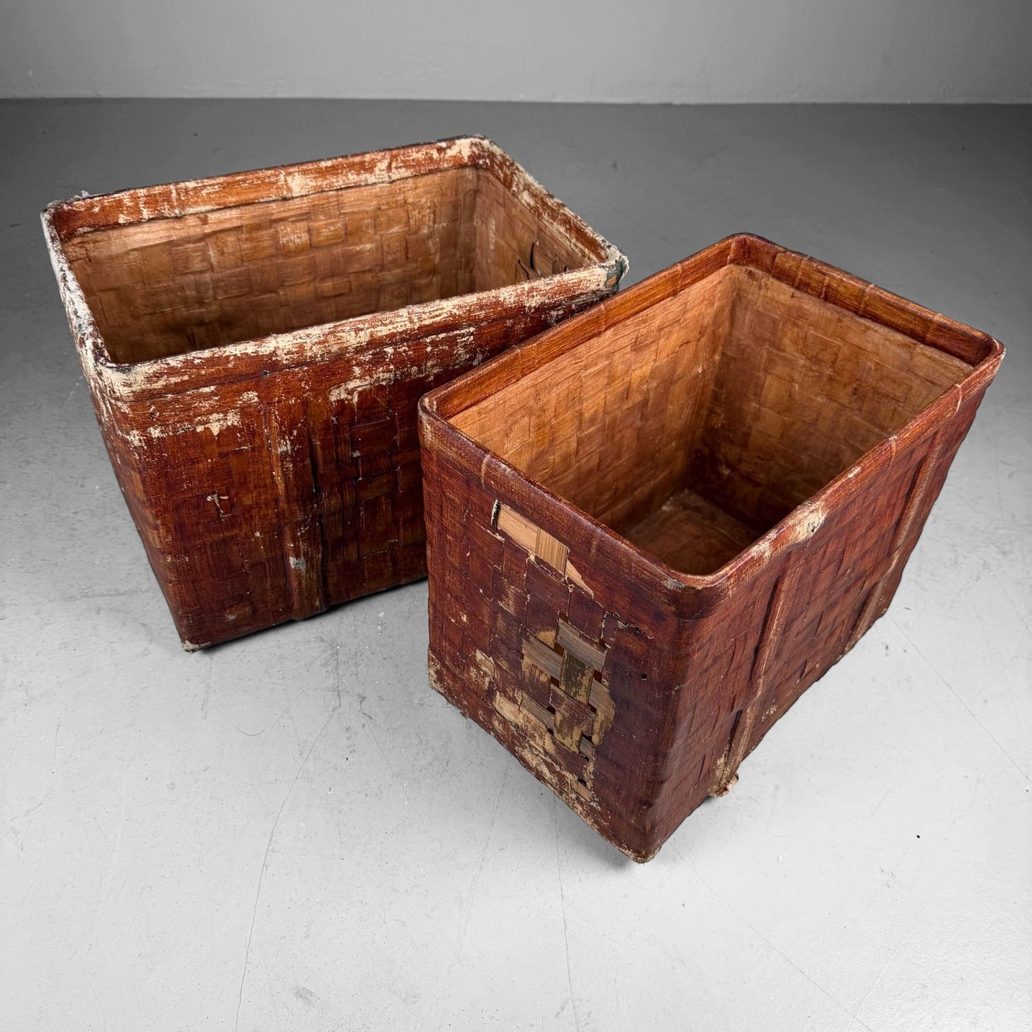 Set Japanse Bamboemanden afgewerkt met Papier, 1930s Set Japanse Bamboemanden afgewerkt met Papier, 1930s