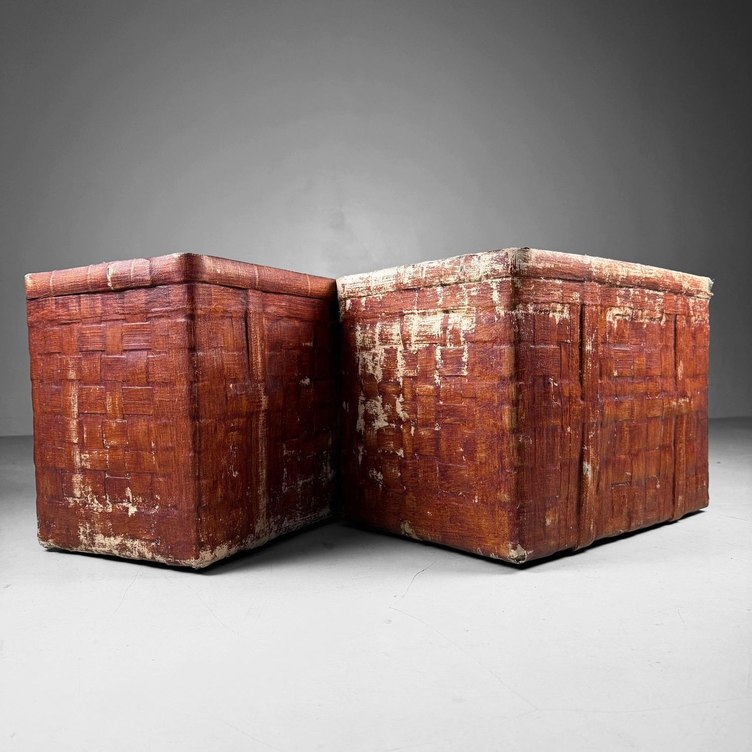 Set Japanse Bamboemanden afgewerkt met Papier, 1930s Set Japanse Bamboemanden afgewerkt met Papier, 1930s