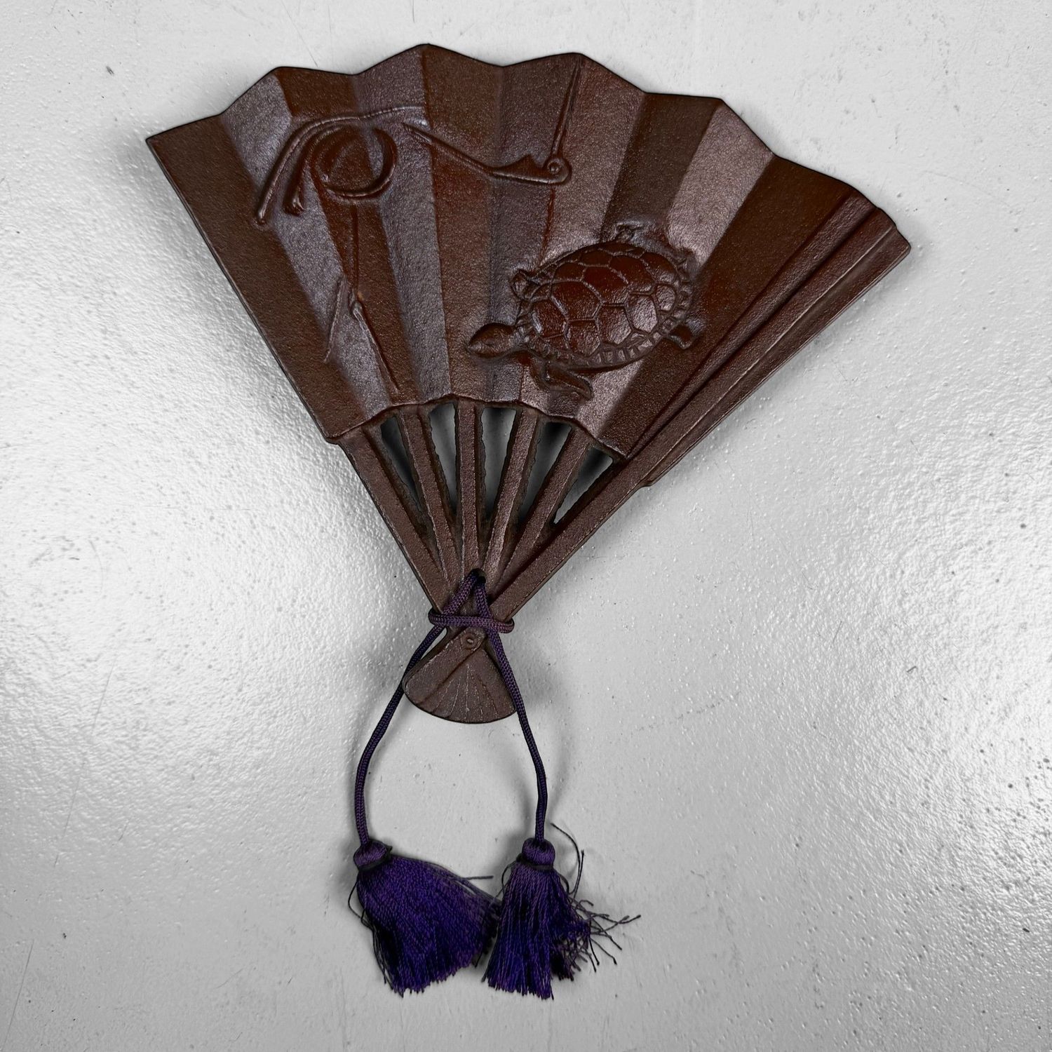 Vintage Japanese Ōgi-gata Cast Iron Trivet, Nanbu Tekki, 1970s