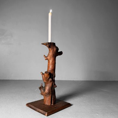 Organically Shaped Japanese Wooden Candlestick, 1920s
