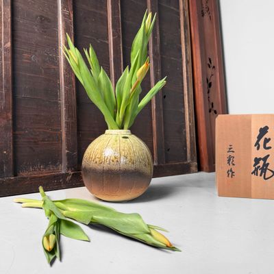 Shigaraki Ikebana, Spherical Form with Green Ash Glaze, 1970