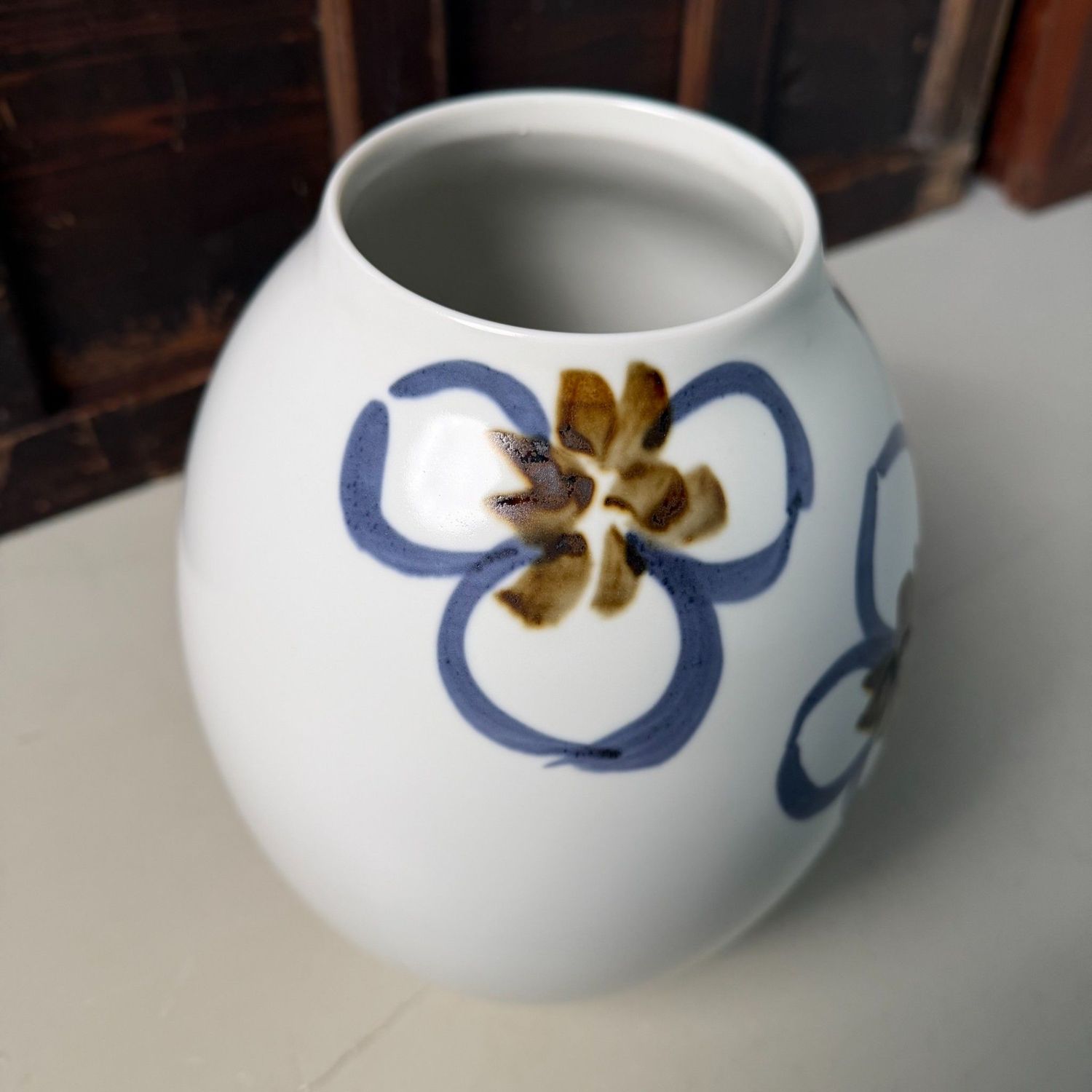 Japanese Porcelain Ikebana Vase, Sometsuke, by Asahina, 1970s