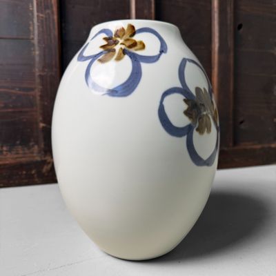 Japanese Porcelain Ikebana Vase, Sometsuke, by Asahina, 1970s
