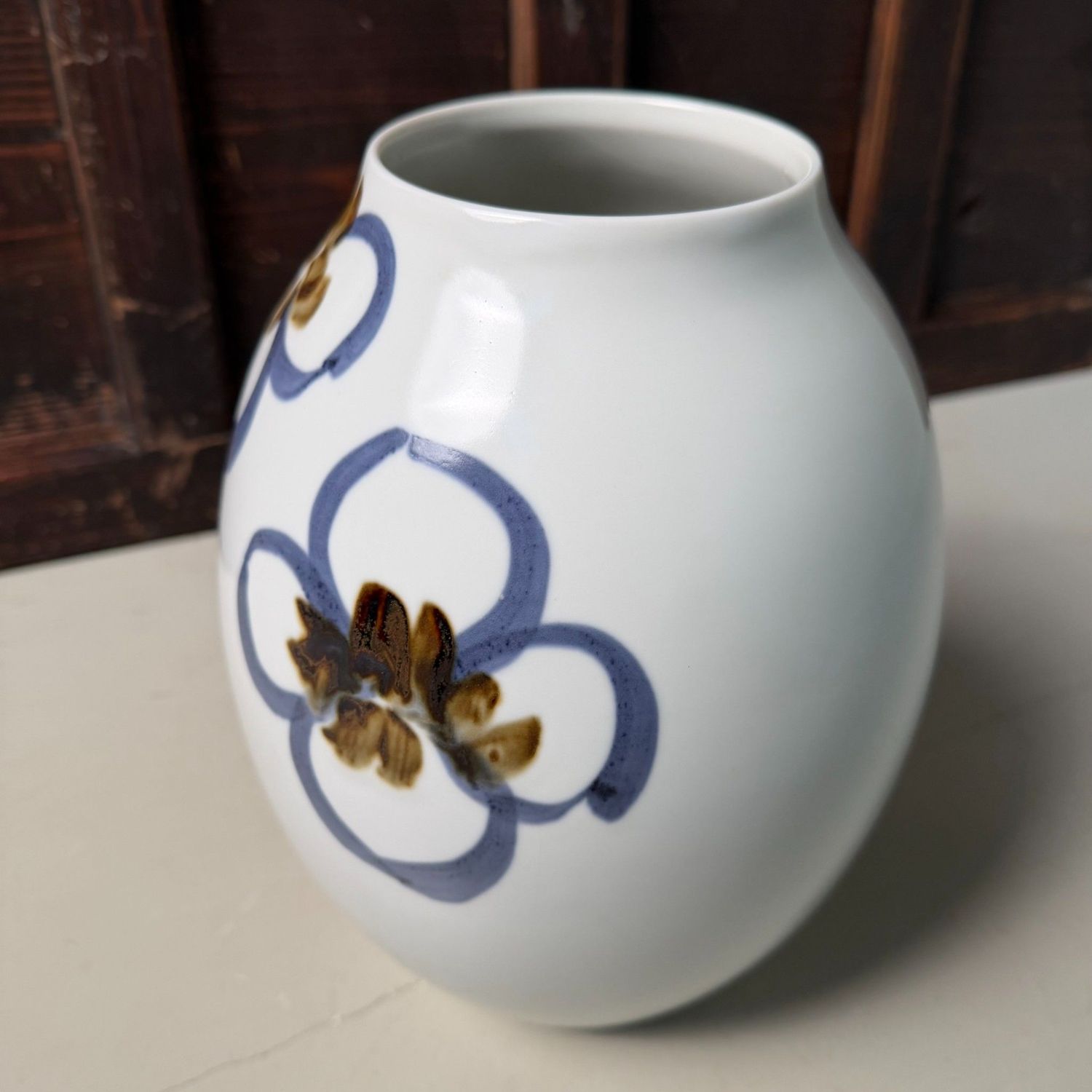 Japanese Porcelain Ikebana Vase, Sometsuke, by Asahina, 1970s