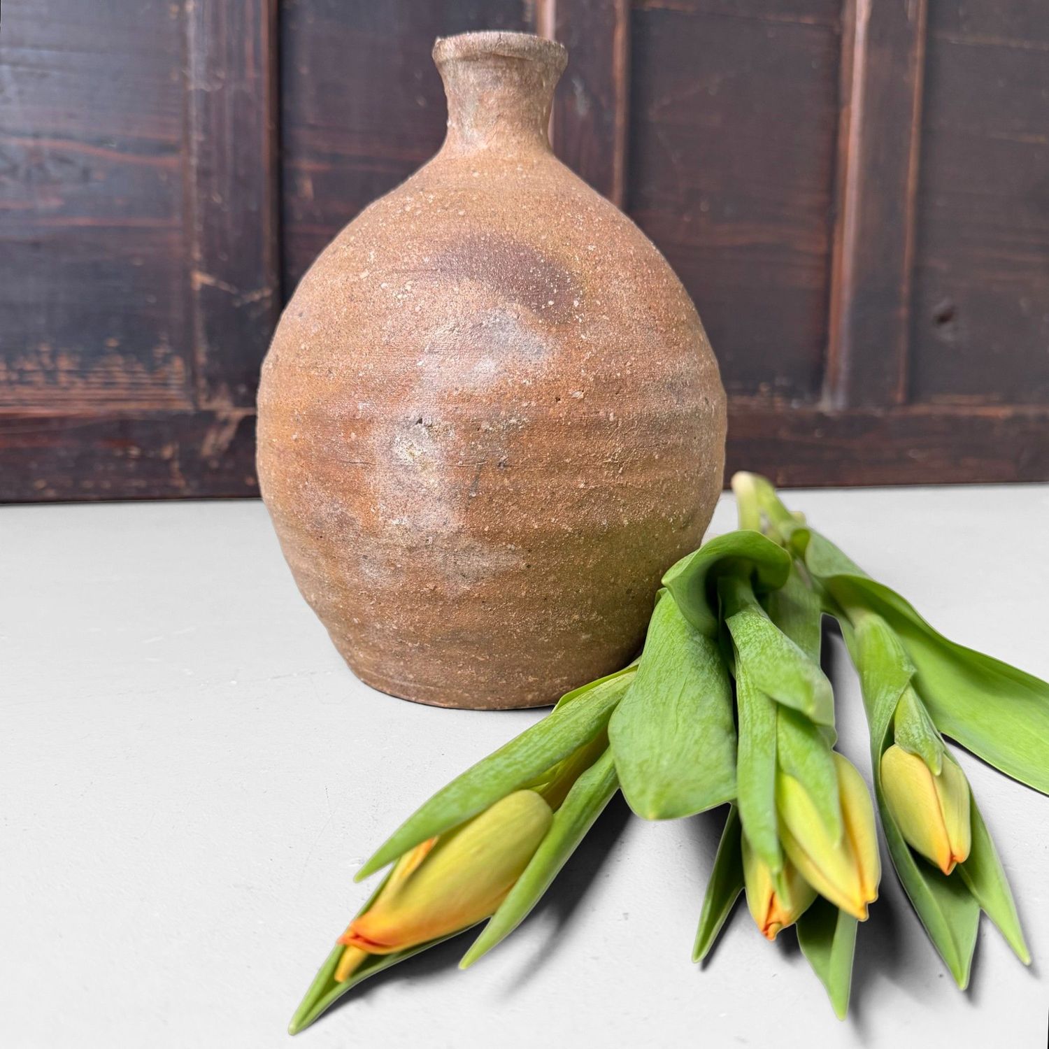 Bizen Kotsubo, Ikebana Vase by Yoshio, Traditional Stoneware, 1950s