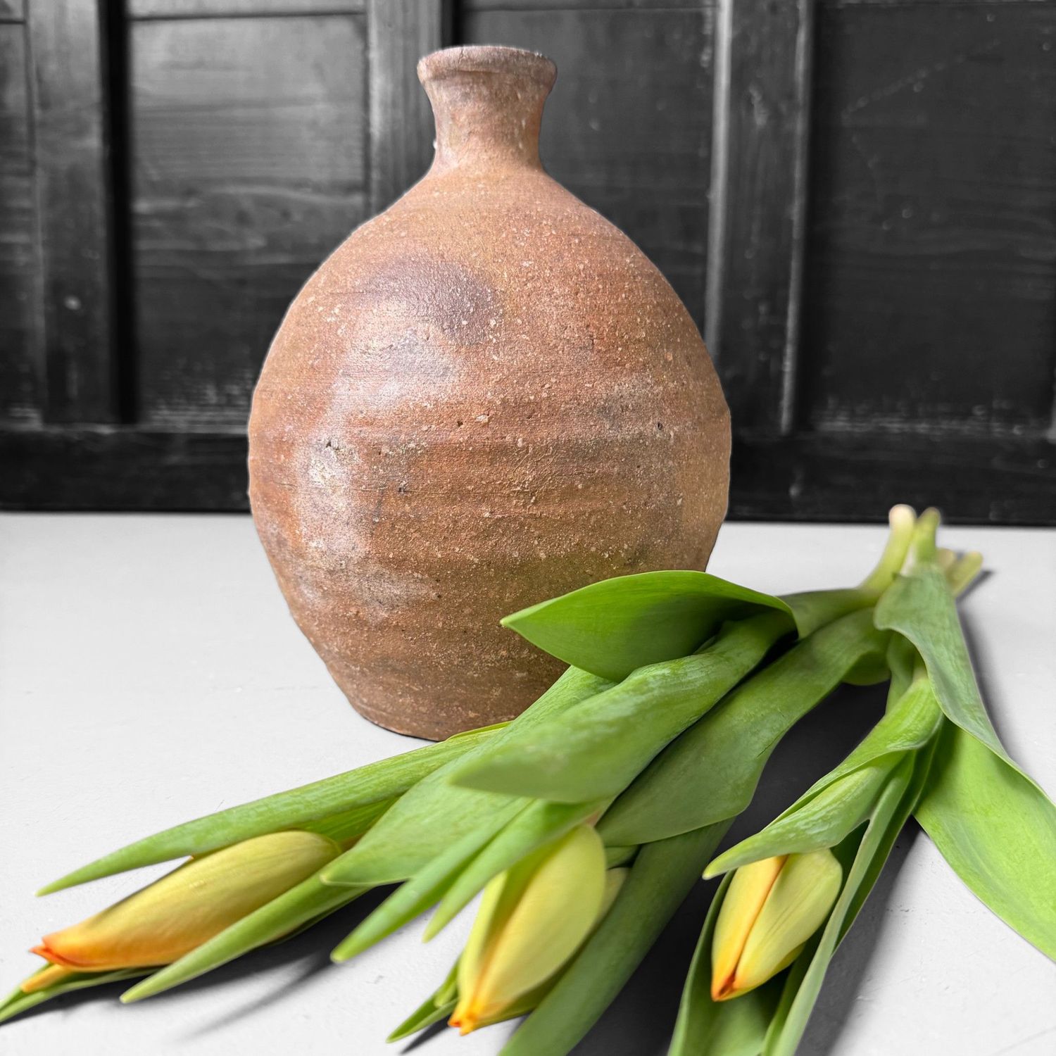 Bizen Kotsubo, Ikebana Vase by Yoshio, Traditional Stoneware, 1950s