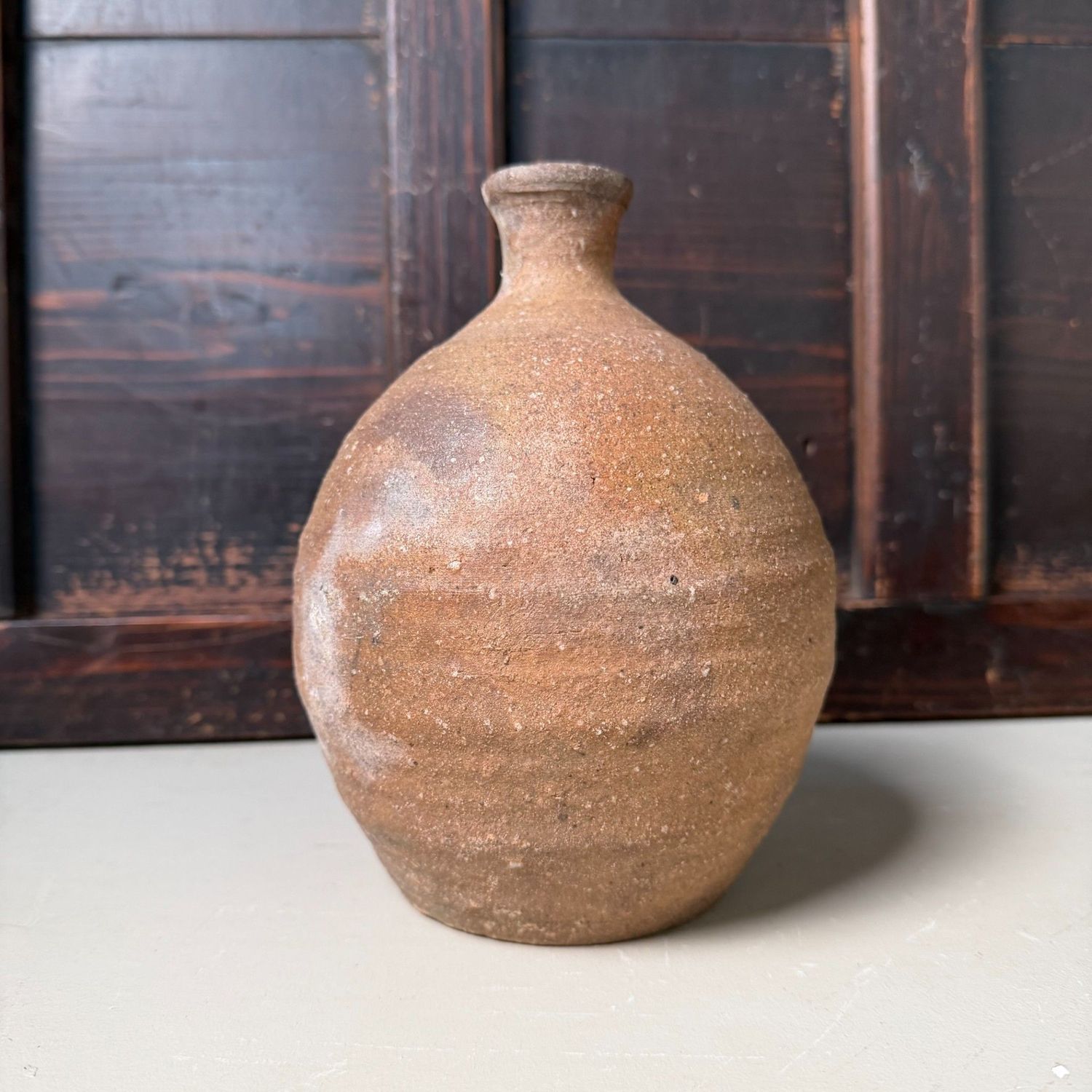Bizen Kotsubo, Ikebana Vase by Yoshio, Traditional Stoneware, 1950s