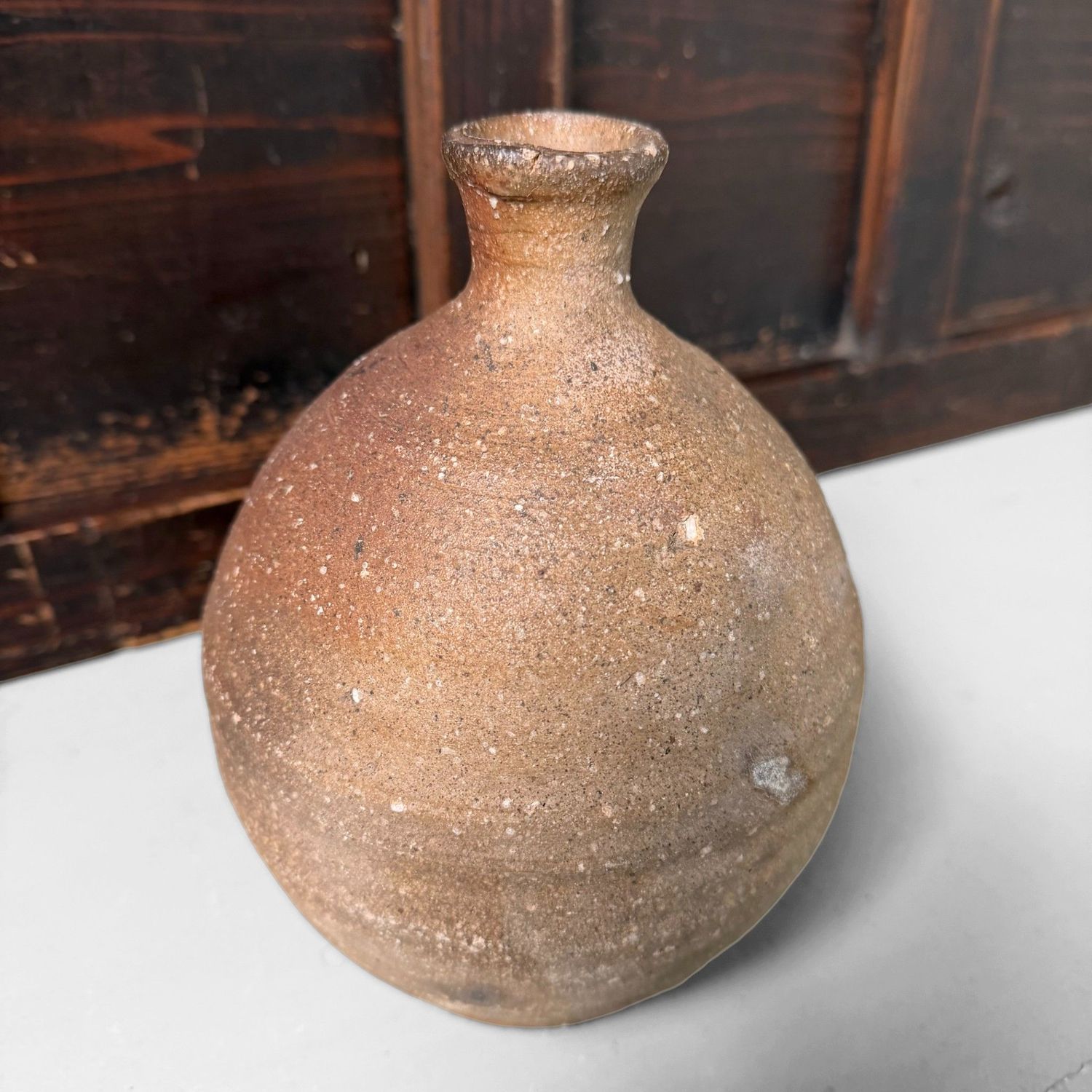 Bizen Kotsubo, Ikebana Vase by Yoshio, Traditional Stoneware, 1950s