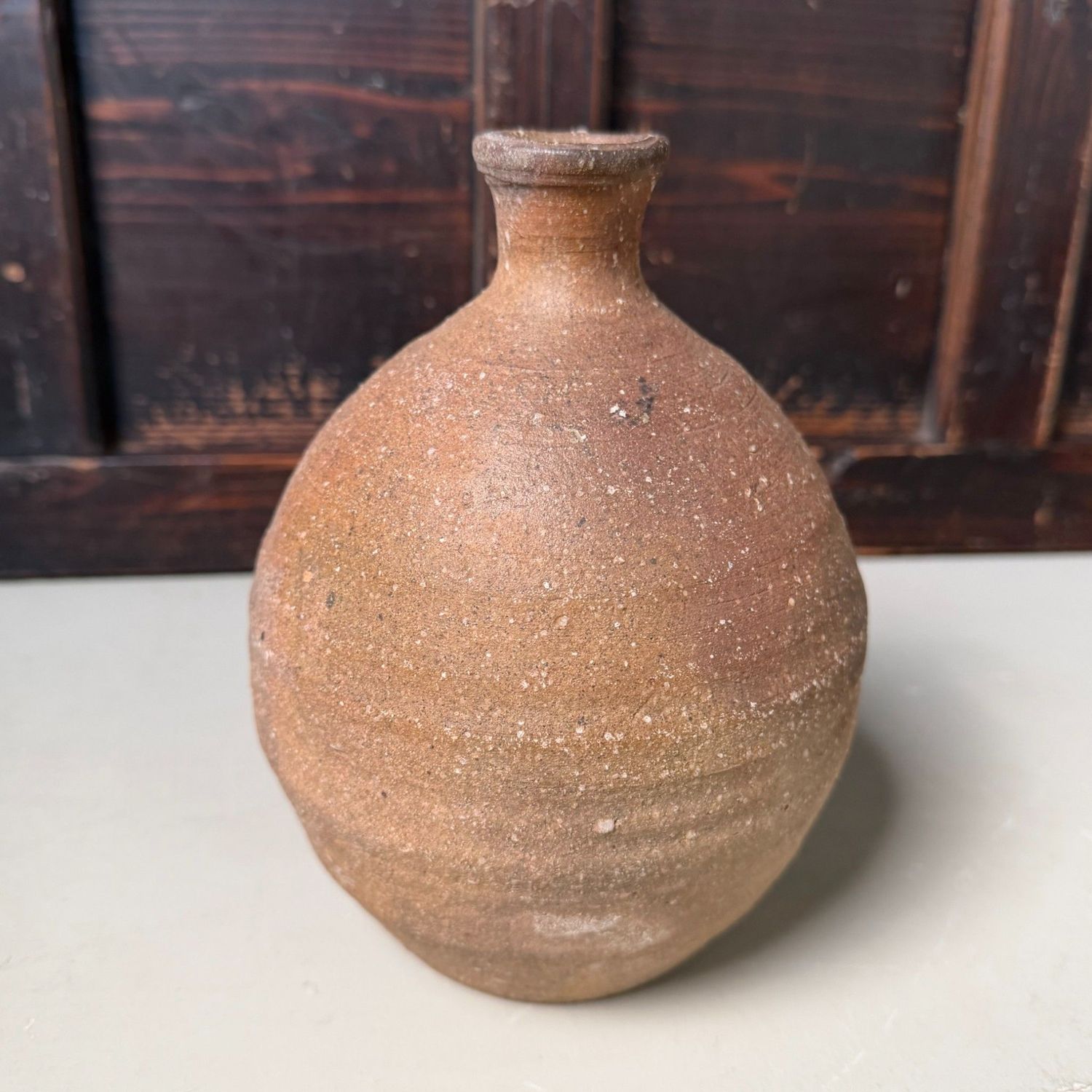 Bizen Kotsubo, Ikebana Vase by Yoshio, Traditional Stoneware, 1950s