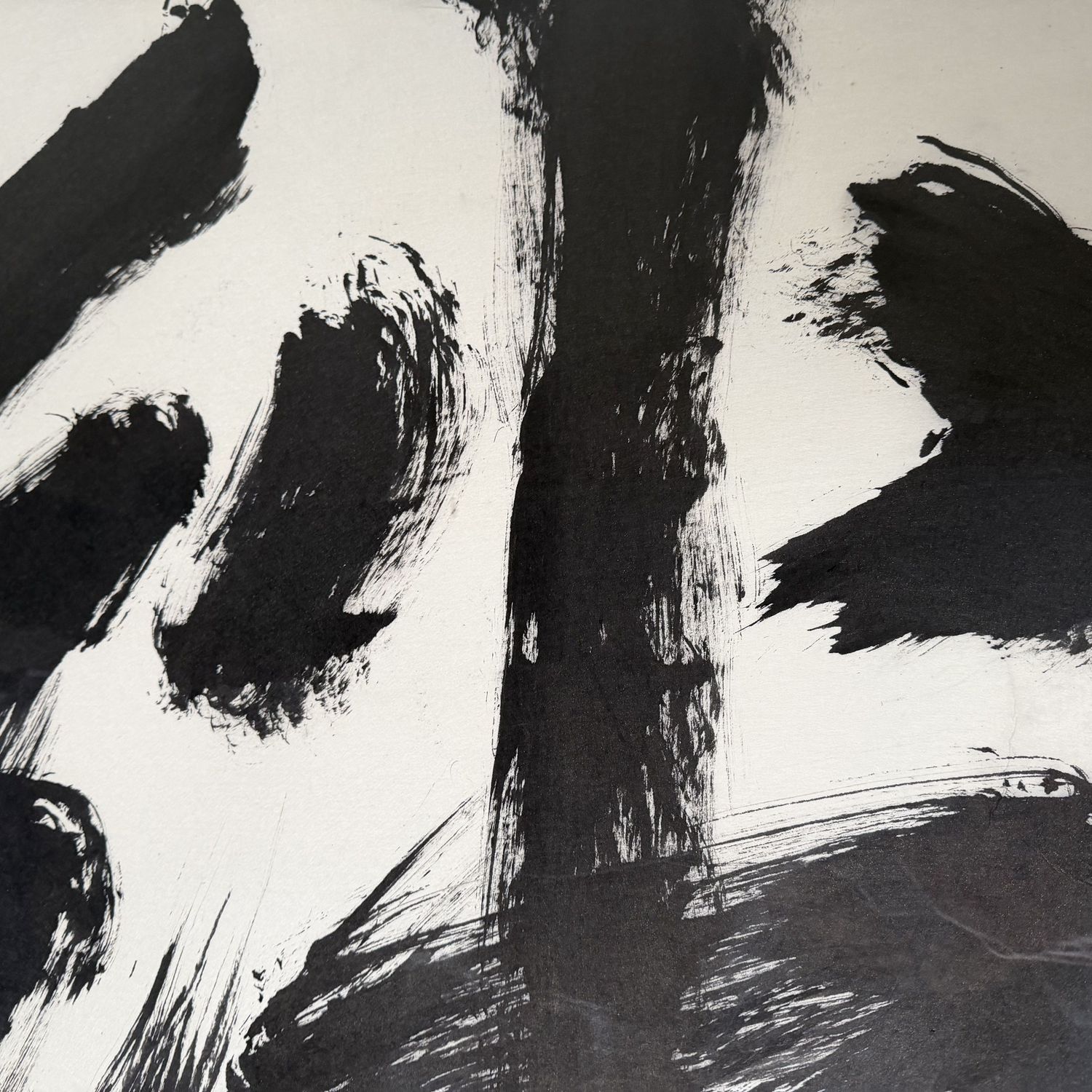Monumental Japanese Calligraphy “Zen” (禅) in Black Lacquer Frame, c. 1970