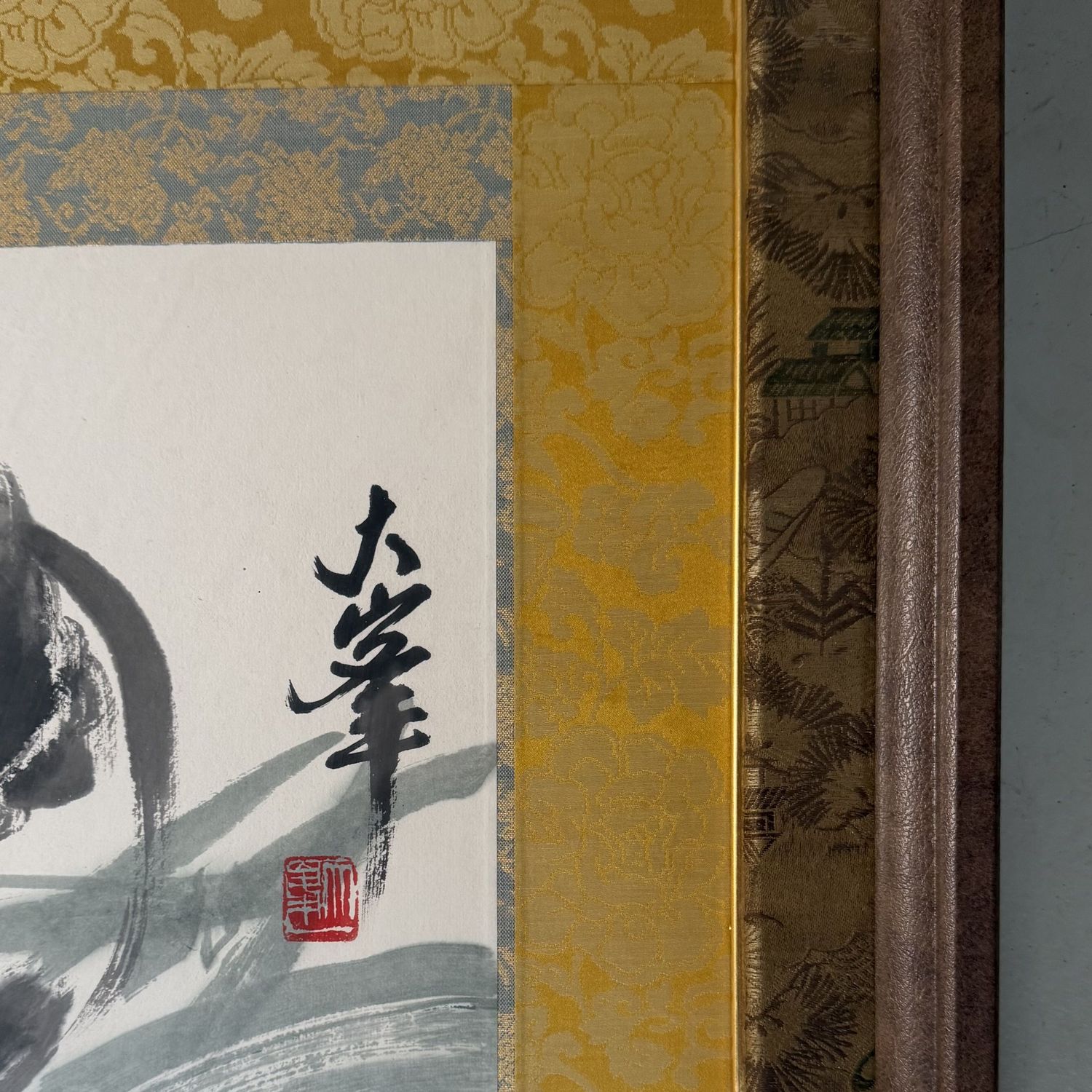 Grote Japanse Wanddecoratie, Handgeschilderde Panda, Sumi-e, 1970s