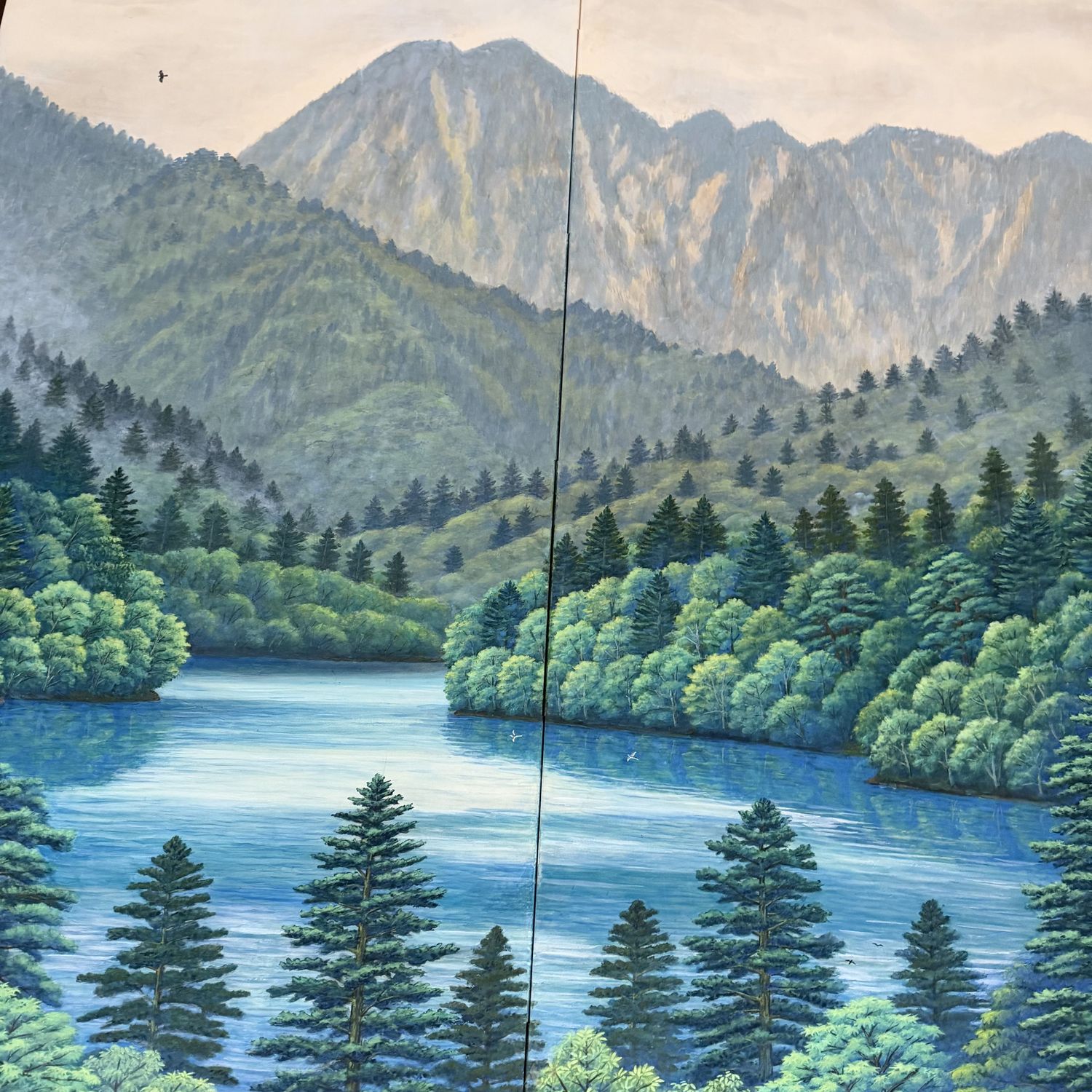 Japans Tweeluikscherm, Luxe Inlijsting, Berglandschap, Olieverf, 1970s