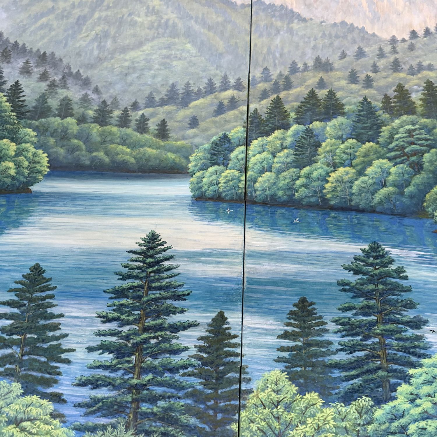 Japans Tweeluikscherm, Luxe Inlijsting, Berglandschap, Olieverf, 1970s