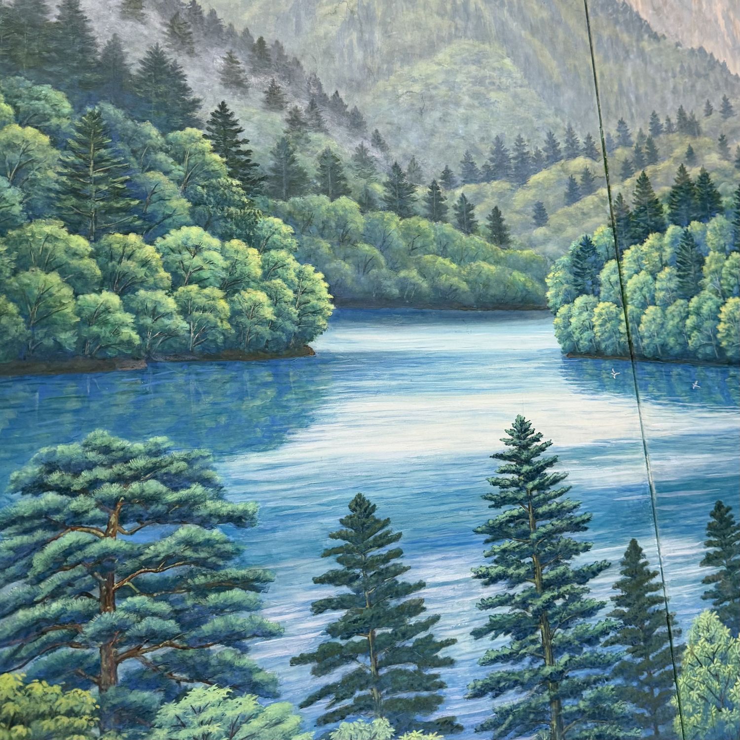 Japans Tweeluikscherm, Luxe Inlijsting, Berglandschap, Olieverf, 1970s