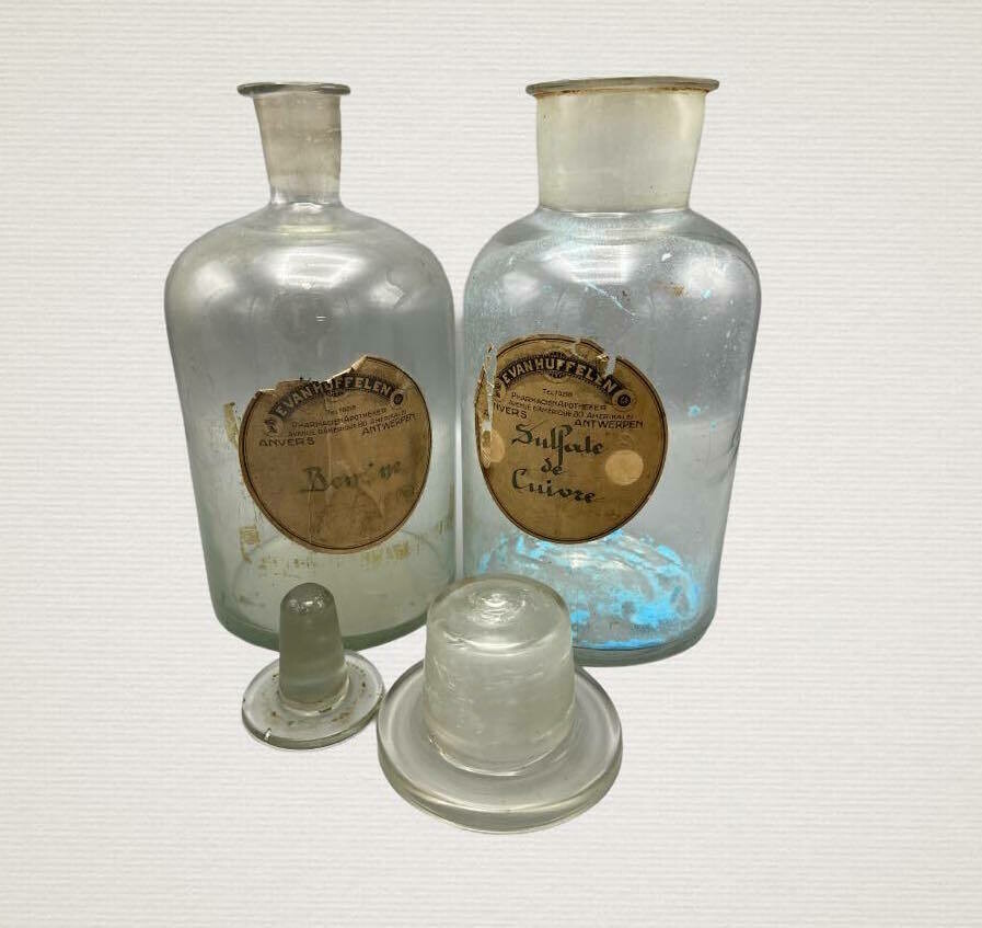 Set of Antwerp Pharmacy Bottles with Original Labels, ca. 1900–1930