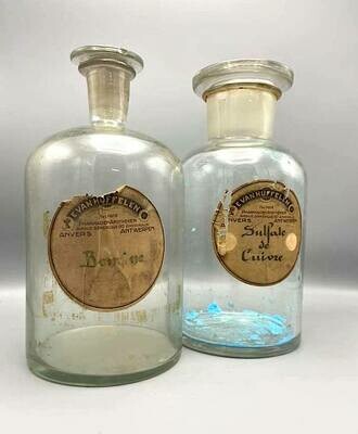 Set of Antwerp Pharmacy Bottles with Original Labels, ca. 1900–1930 Set of Antwerp Pharmacy Bottles with Original Labels, ca. 1900–1930