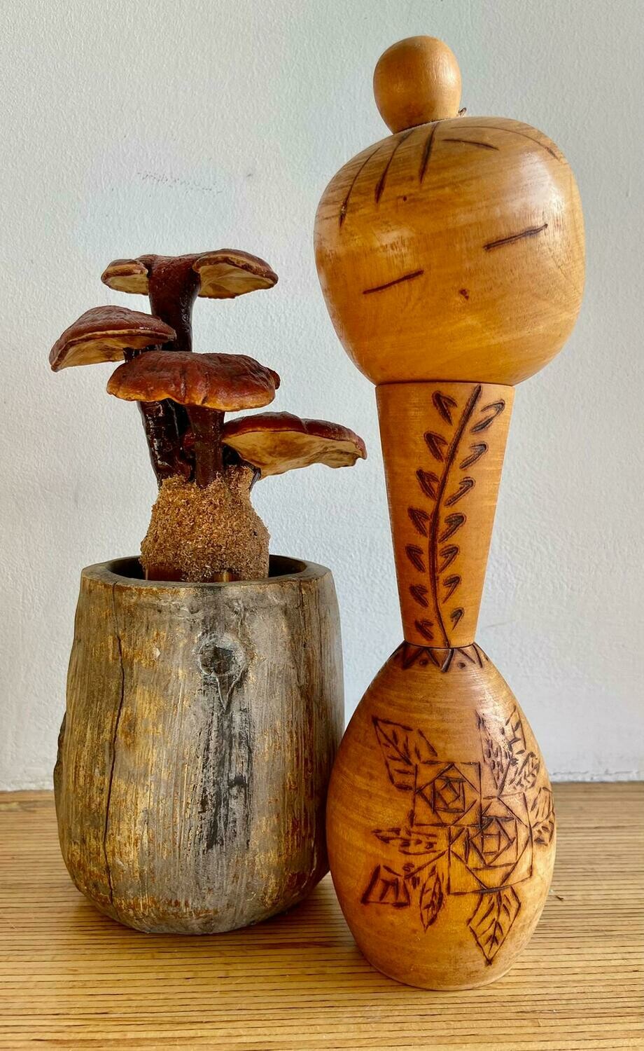 Vintage Sōsaku Kokeshi with Floral Decoration, ca. 1960–1980