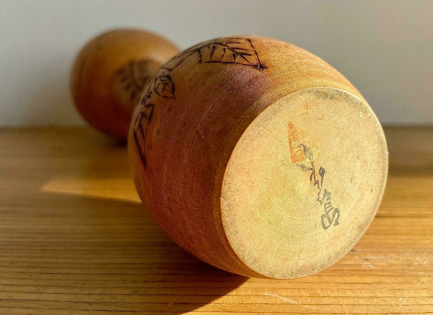 Vintage Sōsaku Kokeshi with Floral Decoration, ca. 1960–1980