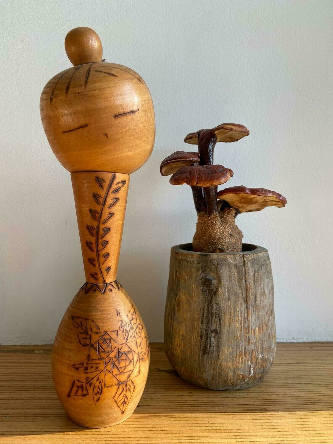 Vintage Sōsaku Kokeshi with Floral Decoration, ca. 1960–1980